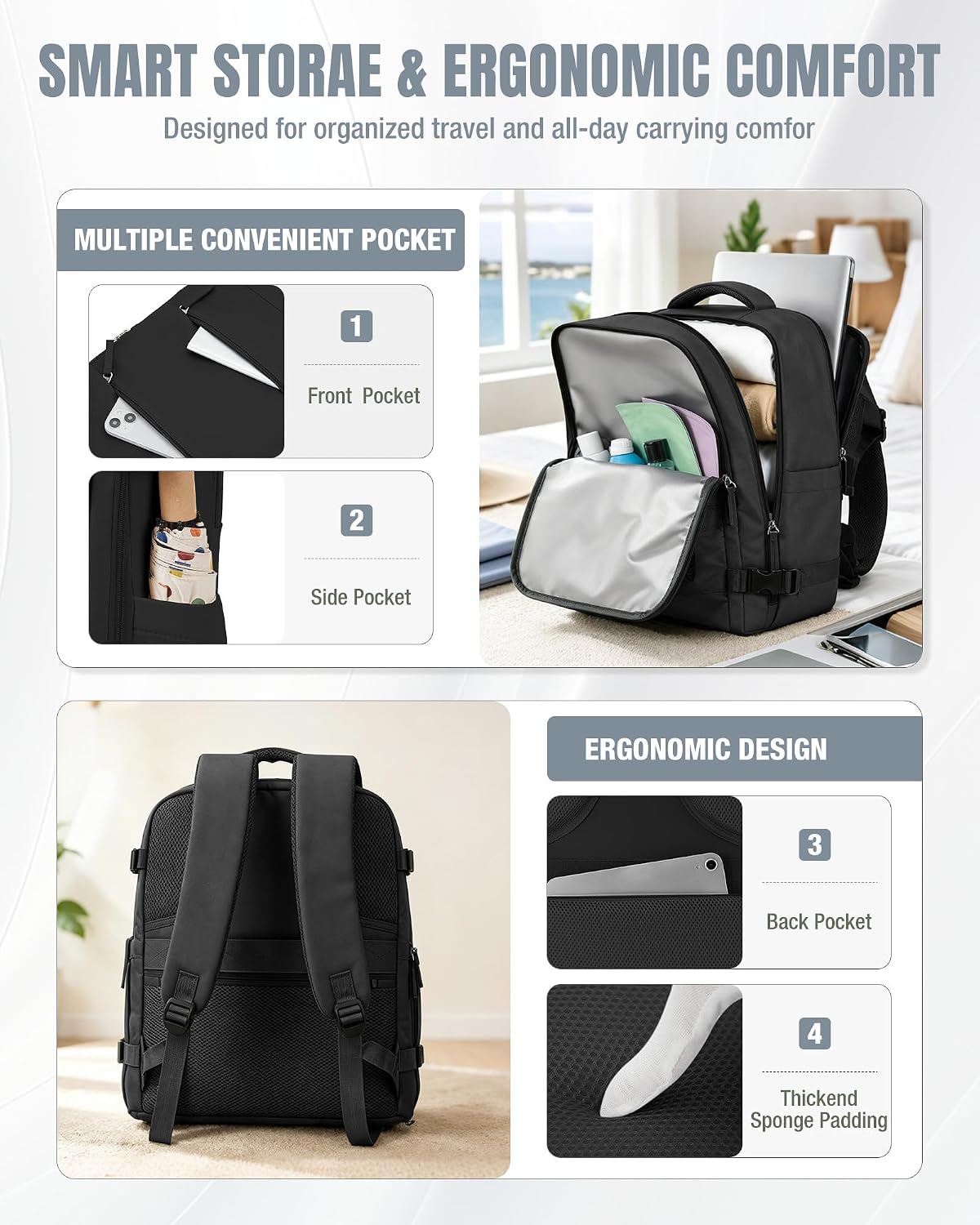 Detalle 2 de BJLFS Vakuum Reiserucksack mit Pumpe – 40x30x20 cm, 16 Zoll Laptopfach, Ryanair Handgepäck