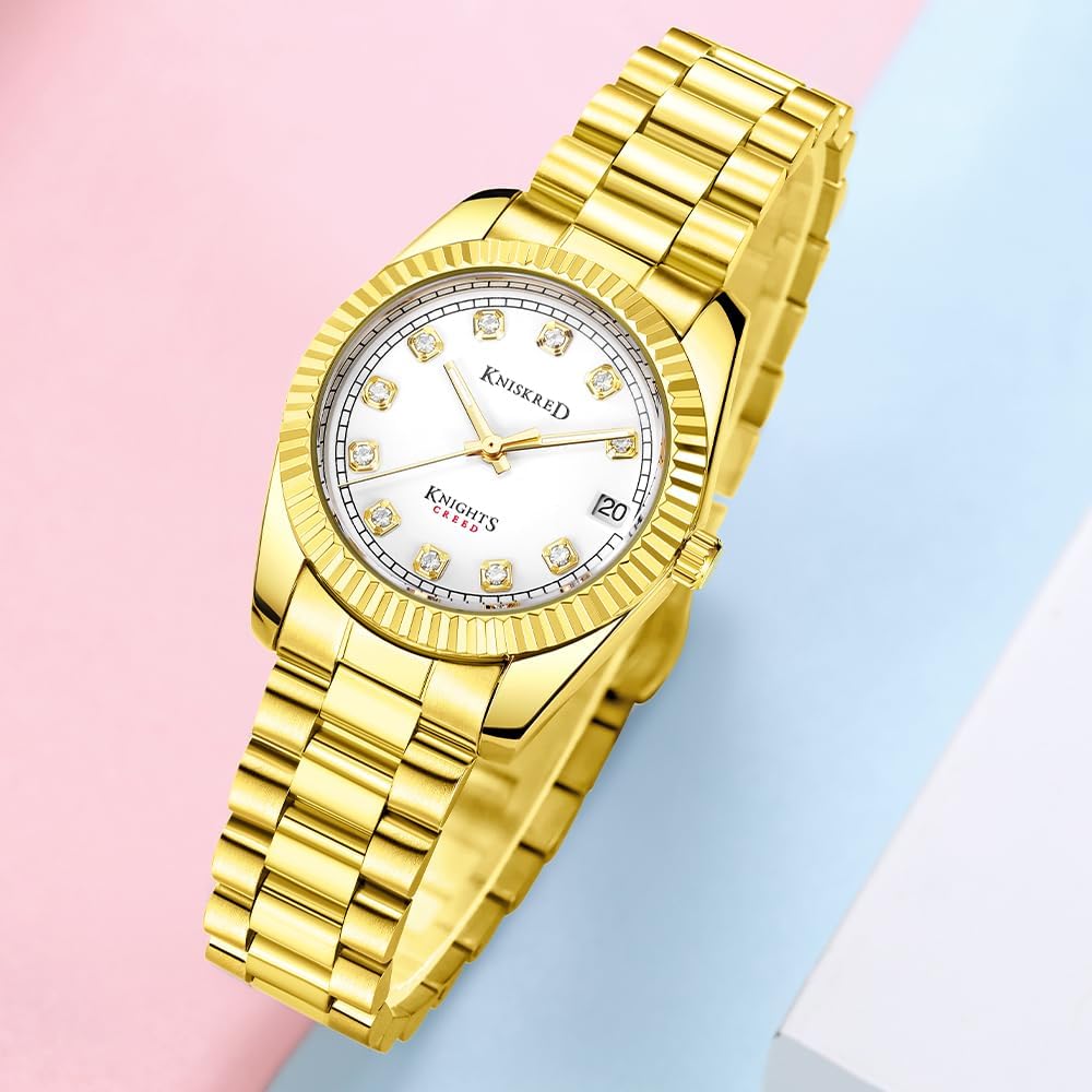 Detalle de Montre classique femme KNISKRED avec cristal et acier inoxydable — résistante à l’eau