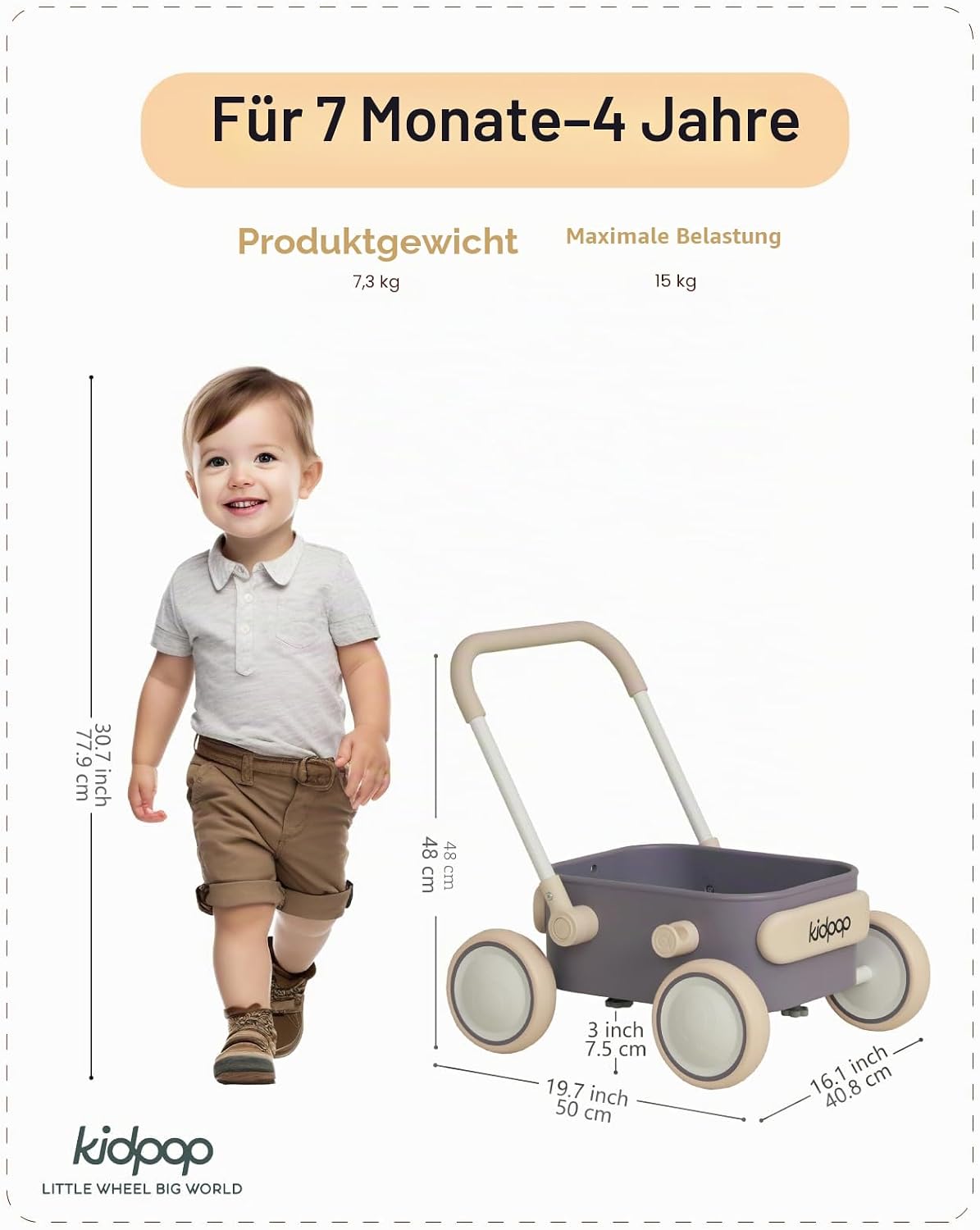 Detalle 2 de Kidpop PULA 2-in-1 Lauflernwagen – Lila: Sicherer Lern- und Spielwagen für Kleinkinder von 7 Monaten bis 4 Jahren