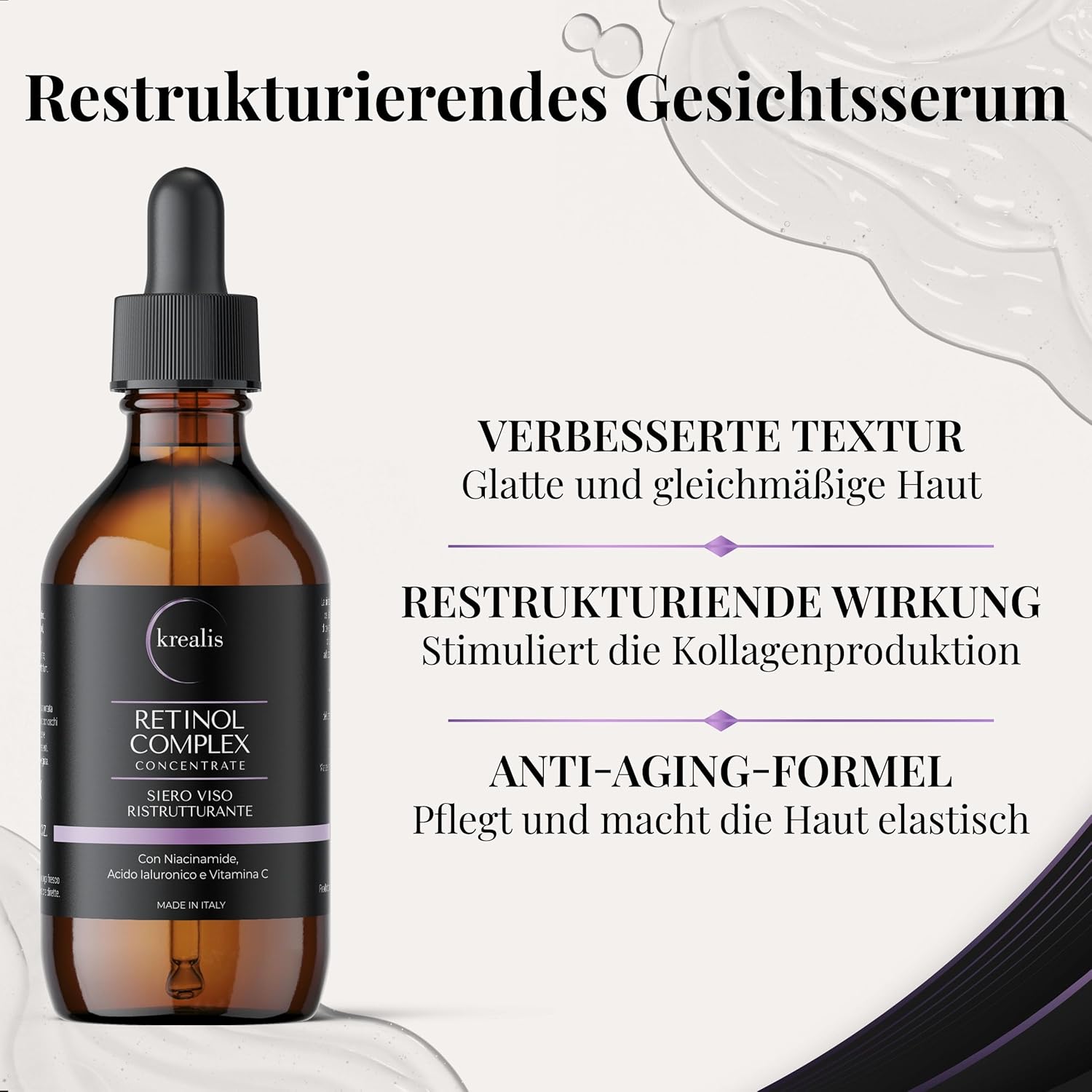 Detalle 2 de 100ml Retinol Serum mit Niacinamid, Hyaluron & Vitamin C – Anti-Falten, Feuchtigkeit & Ausgleich