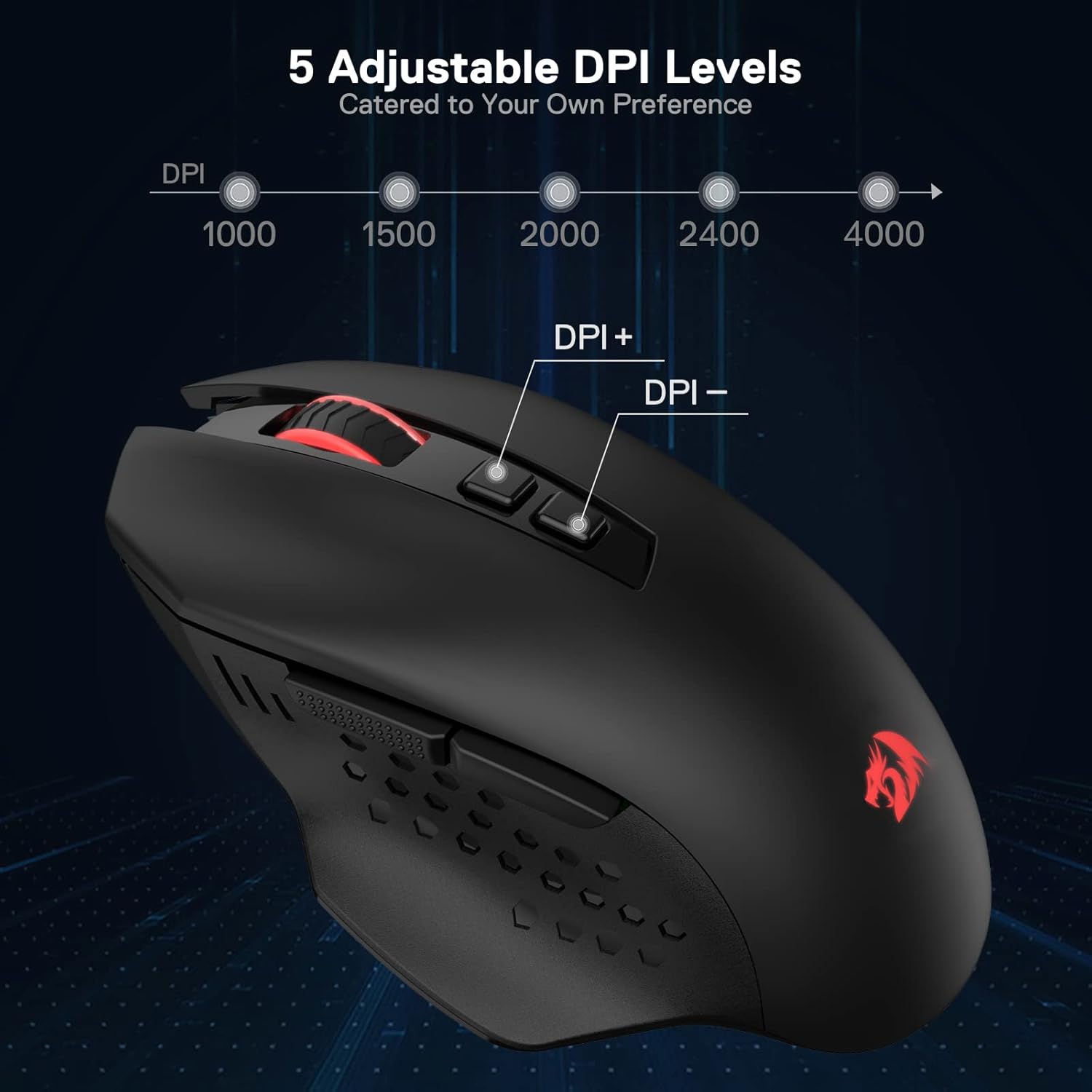 Detalle de Redragon M656 Gainer Kabellose Gaming Maus – 4000 DPI, 7 Makrotasten, 2,4 GHz