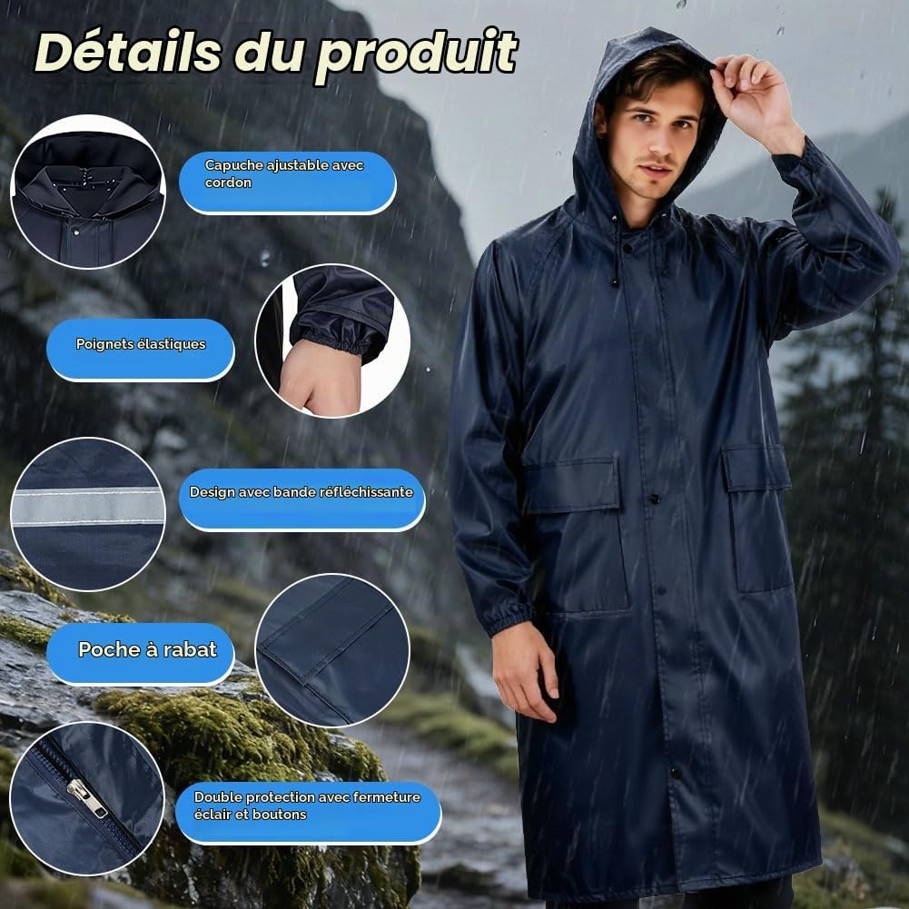 Detalle de BSBUY 5484445 regenjas, opvouwbaar met capuchon en reflecterende strepen