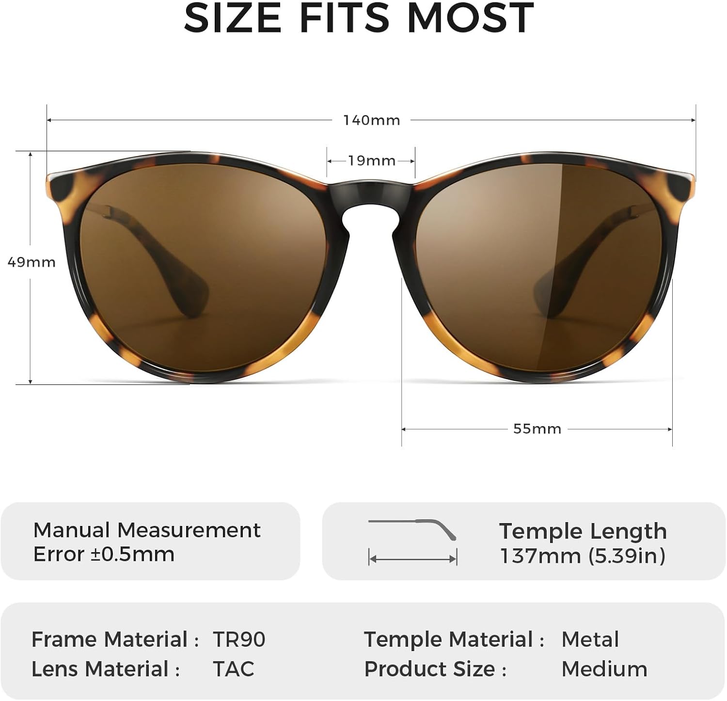 Detalle 2 de SUNGAIT Vintage Round Polarised Sunglasses for Women with UV400 Protection – 1567BWKC-UK