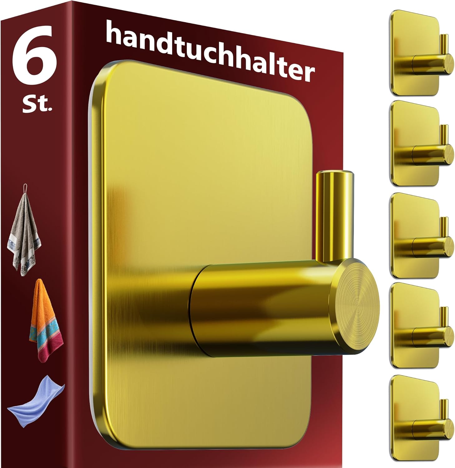Thumbnail 6 de Menz Handtuchhaken ohne Bohren – 6er Set weiße Edelstahl-Klebehaken mit 3M-Klebepads