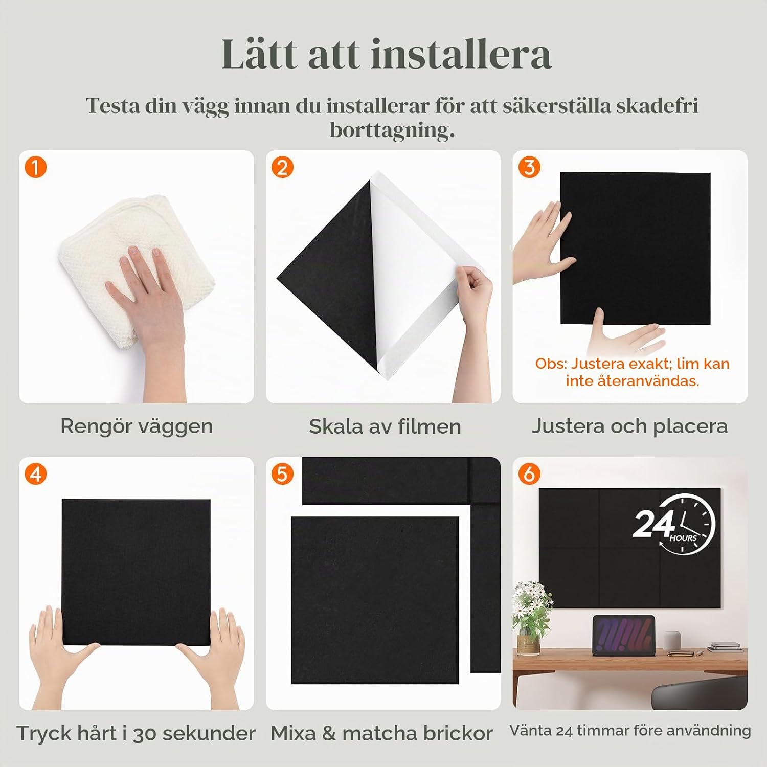 Thumbnail 6 de Lifewit 25131 filttavla, självhäftande 6-pack, 90 × 60 cm, djupsvart
