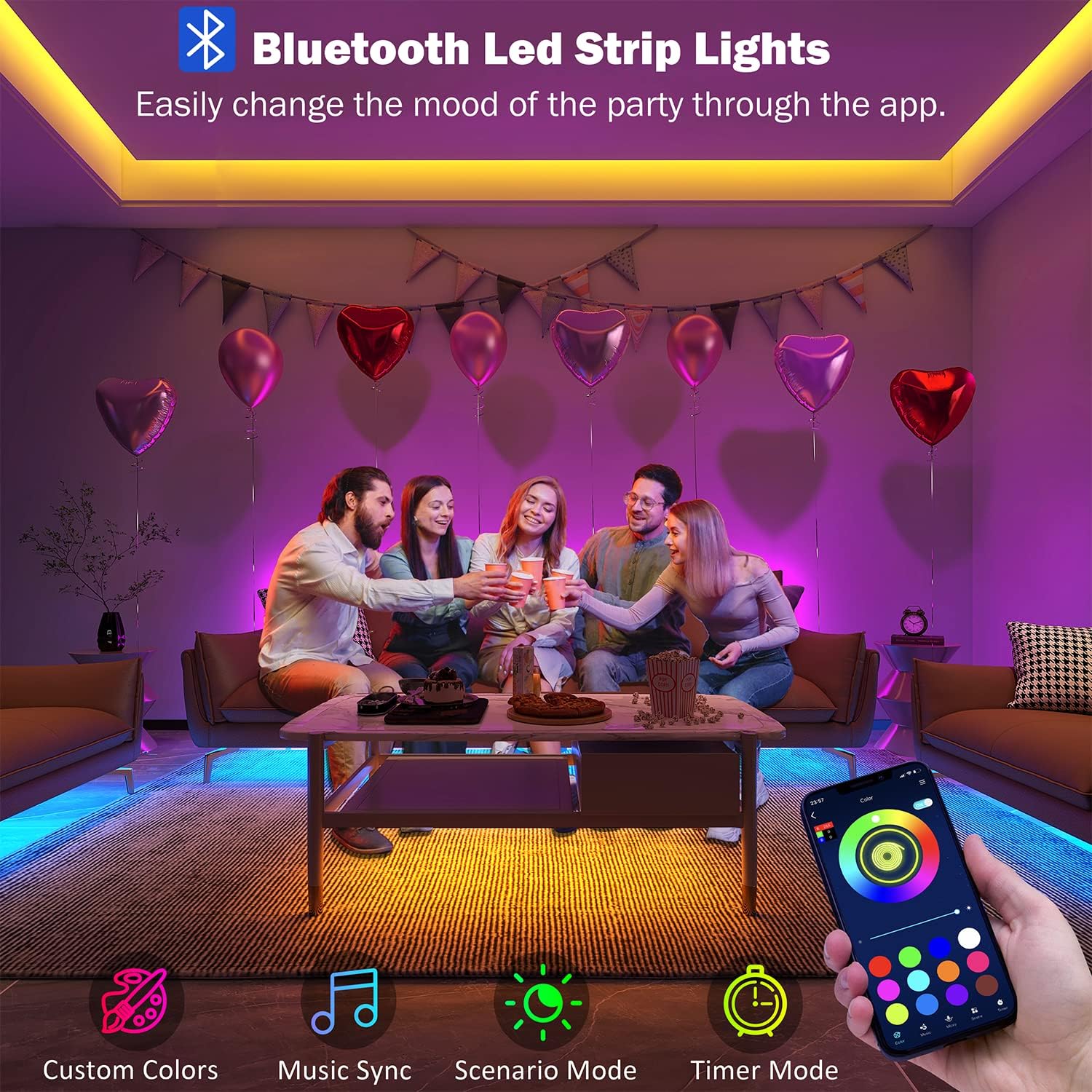Thumbnail 1 de Leeleberd Led Lights for Bedroom 100 ft (2 Rolls of 50 ft): Music Sync RGB LED Strip Lights with Remote & App Control