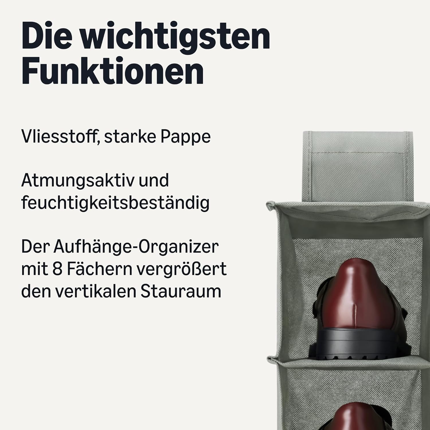 Detalle de Amazon Basics Schuh-Organizer zum Aufhängen – 8 Ebenen, Anthrazit, 29,2 x 14 x 104,1 cm