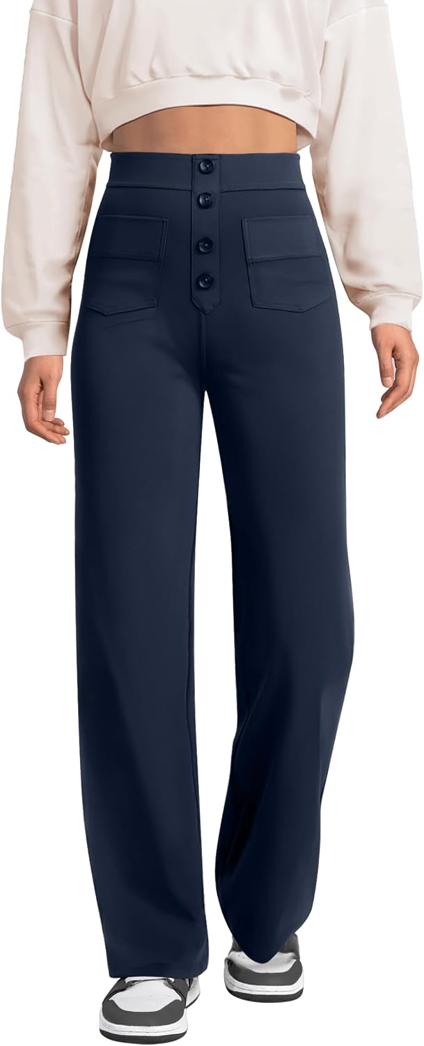 Detalle de Glacspyg Yoga : pantalon de survêtement femme taille haute à poches et bouton
