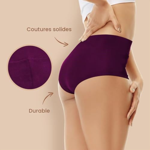 Detalle de YouShow Culottes Femmes Coton Taille Haute – Lot de 5 Slips Elasticité Ventre Plat