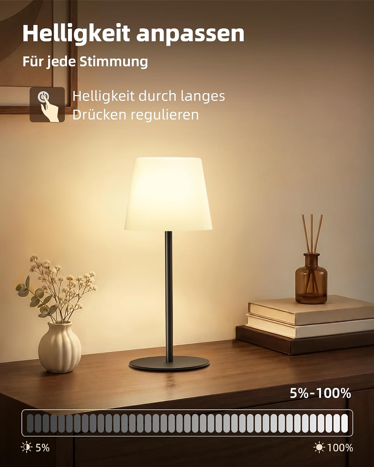 Detalle 2 de EZVALO 2er-Set Kabellose Tischlampe LED – IP65, 4500mAh USB-C, Touch-Dimmbar, 3 Farbtemperaturen