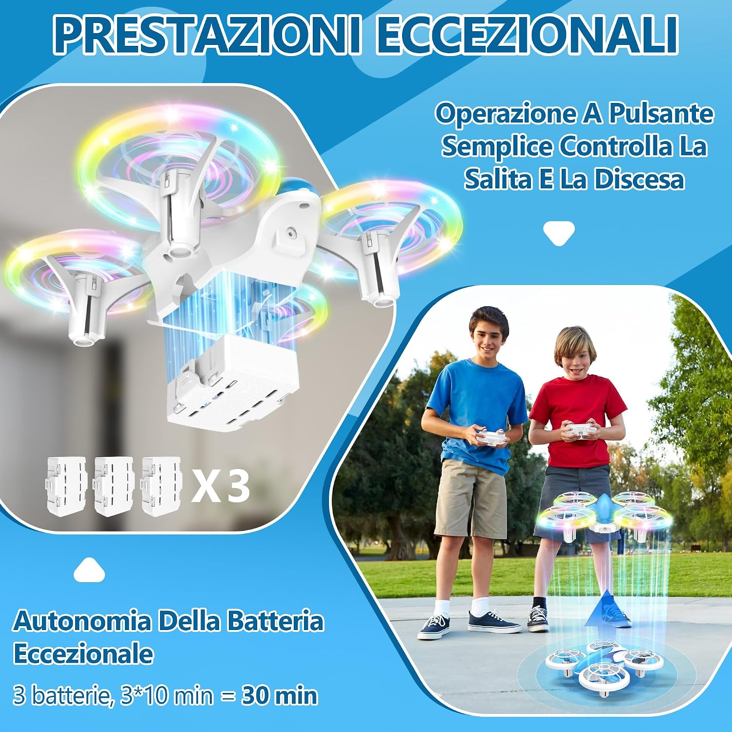 Detalle de Charmofun Mini Drone per Bambini con Luci: RC Aereo Giocattolo con Hovering, 3 Batterie e Capability 360°