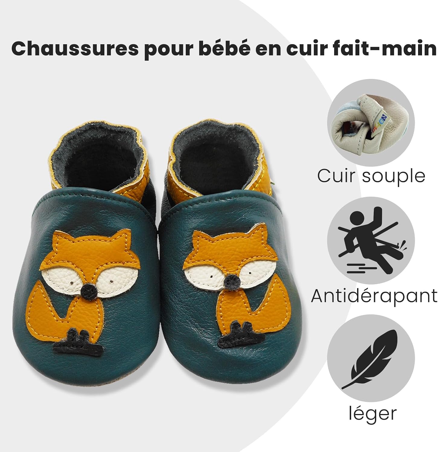 Detalle de YALION Chaussons cuir souple bébé antidérapant