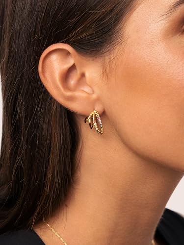 Detalle 2 de SINGULARU Pendientes Mujer Orbit – Aro Espiral con Circonitas en Oro 18k