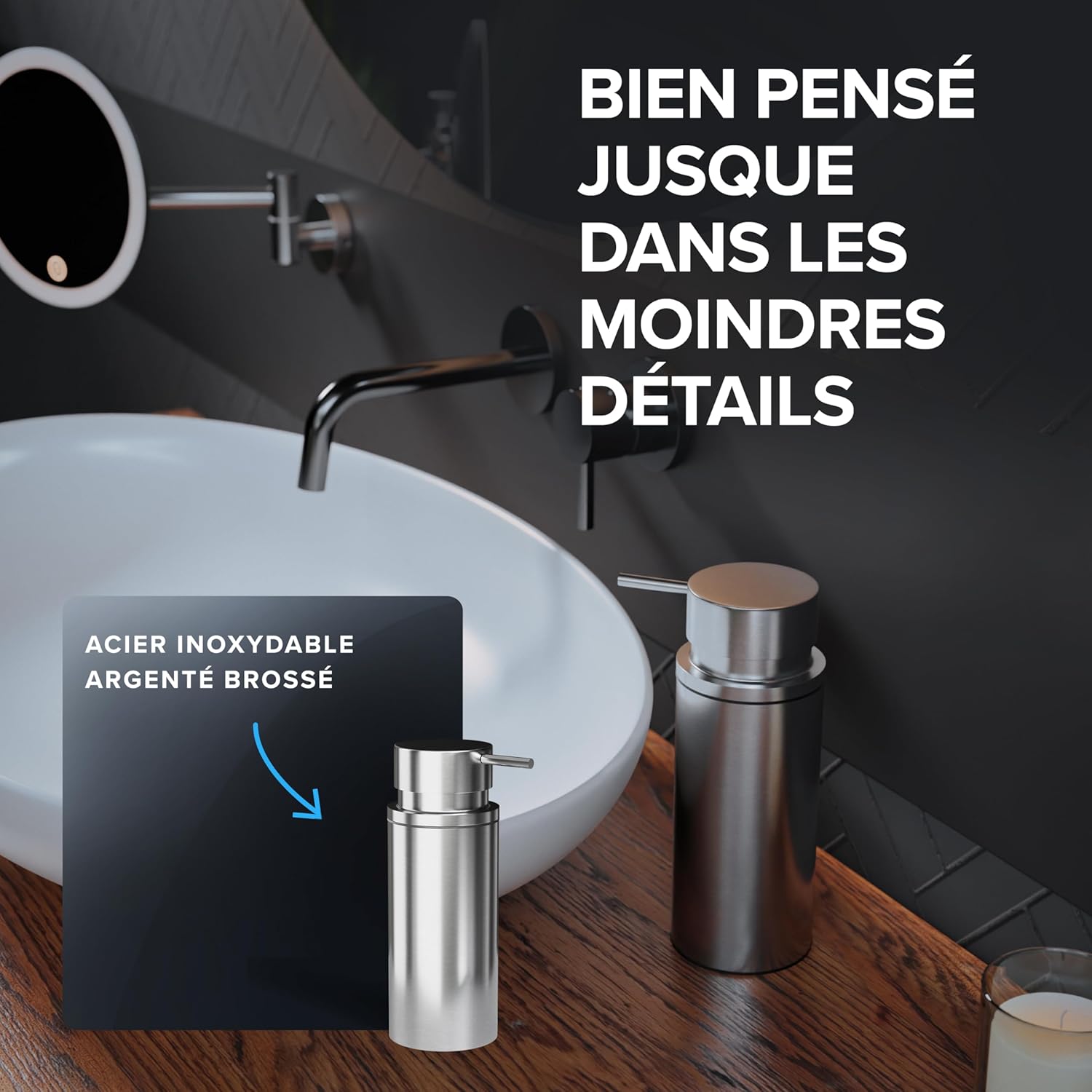 Thumbnail 5 de Distributeur de Savon Sletterhage en Acier Inoxydable – Argent, design autoportant sans perçage