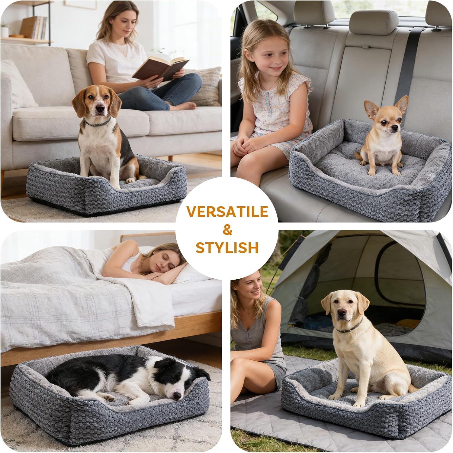 Thumbnail 6 de Oveppy Small Dog Bed (52x48x15cm) – washable, super soft rectangle bed with raised edge