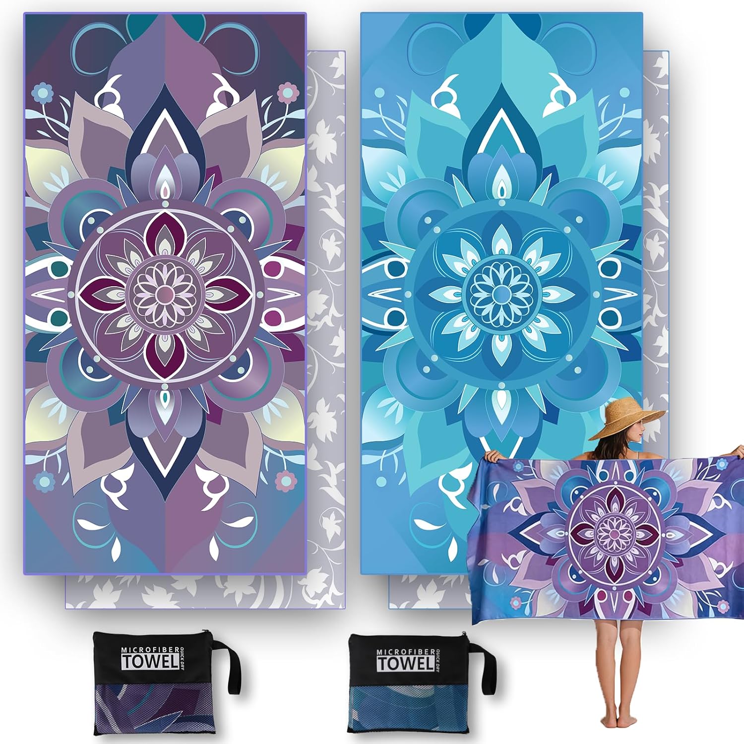 Detalle de Anavasi Microfibre Beach Towels for Adults – 2 Pack, 180x90 cm, Double-Sided Print