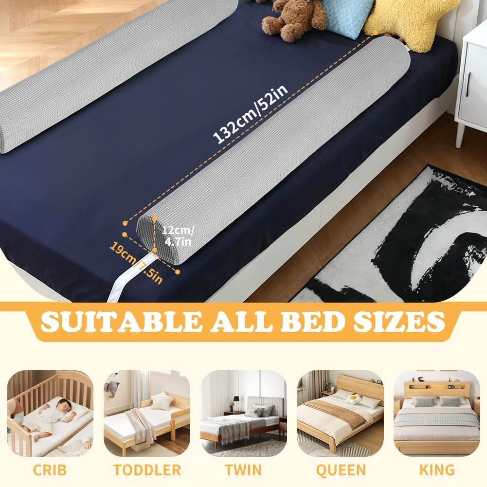 Thumbnail 3 de DUJUIKE Bettschutzgitter für Kleinkinder – 132 cm, 2er Pack, Hellgrau, Schaumstoff-Umrandung
