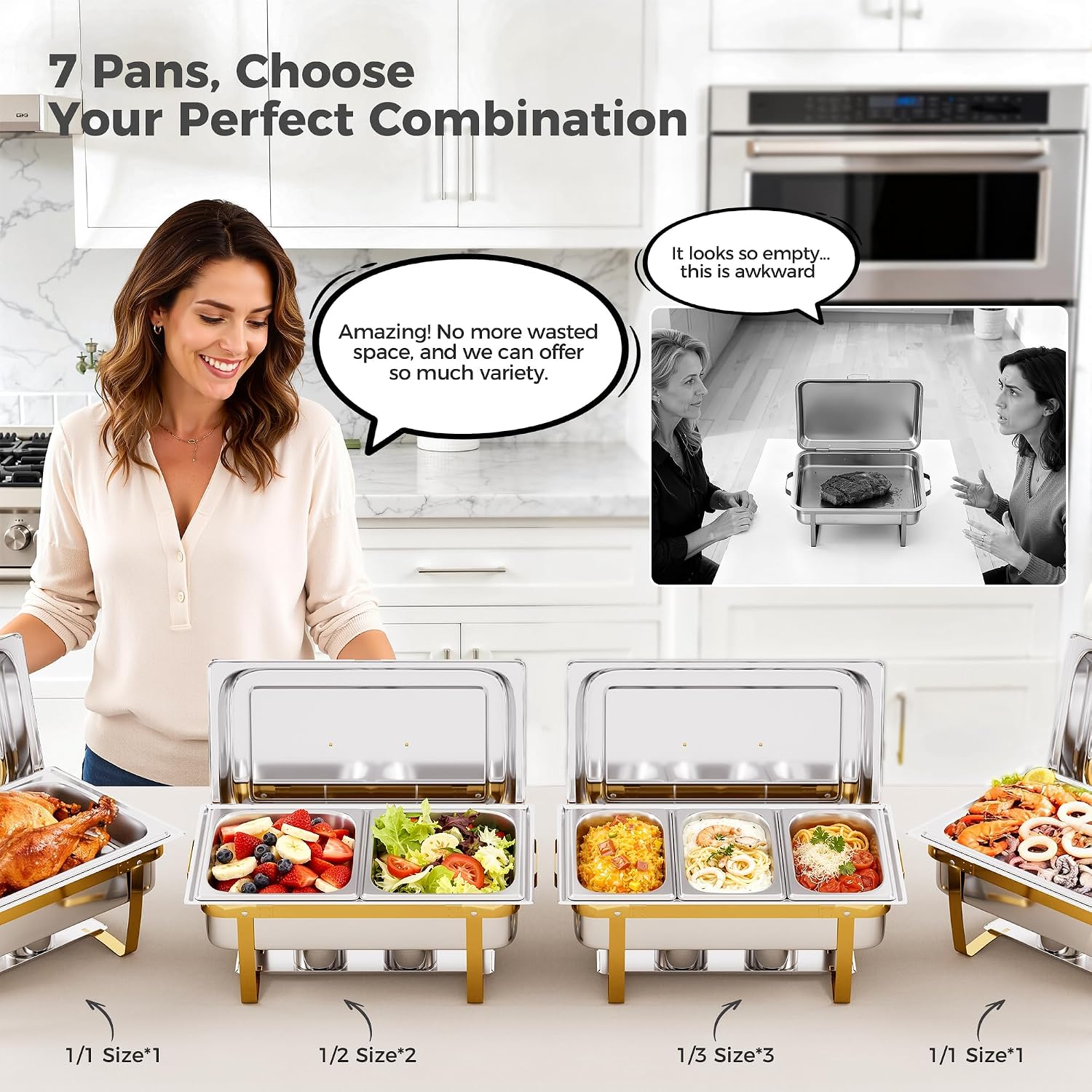 Thumbnail 2 de CAMMOO Gold 7-Pack Chafing Dishes, 9QT, 18/8 Stainless Steel