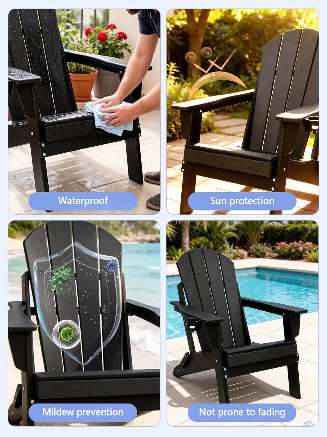 Thumbnail 6 de UCMDA HBY-502 Folding Adirondack Chair, Black HDPE with Cup Holder