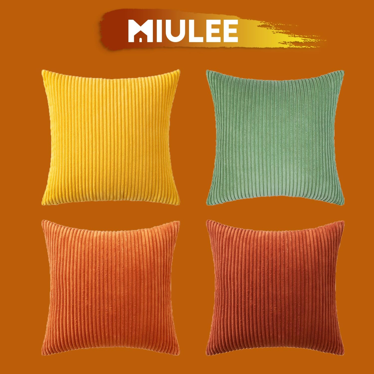 Detalle de MIULEE Corduroy Cushion Covers: Soft 40x40 cm Pack of 4 in Orange & Green