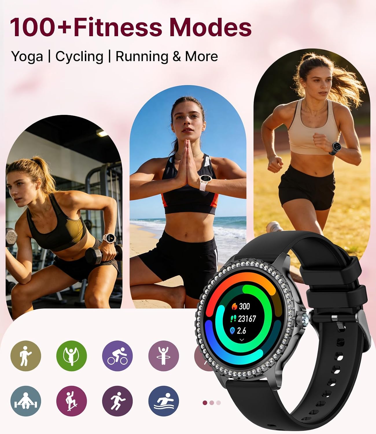 Detalle de LIGE Montre connectée femme avec double bracelet acier et silicone – écran 1,32'' Full Touch