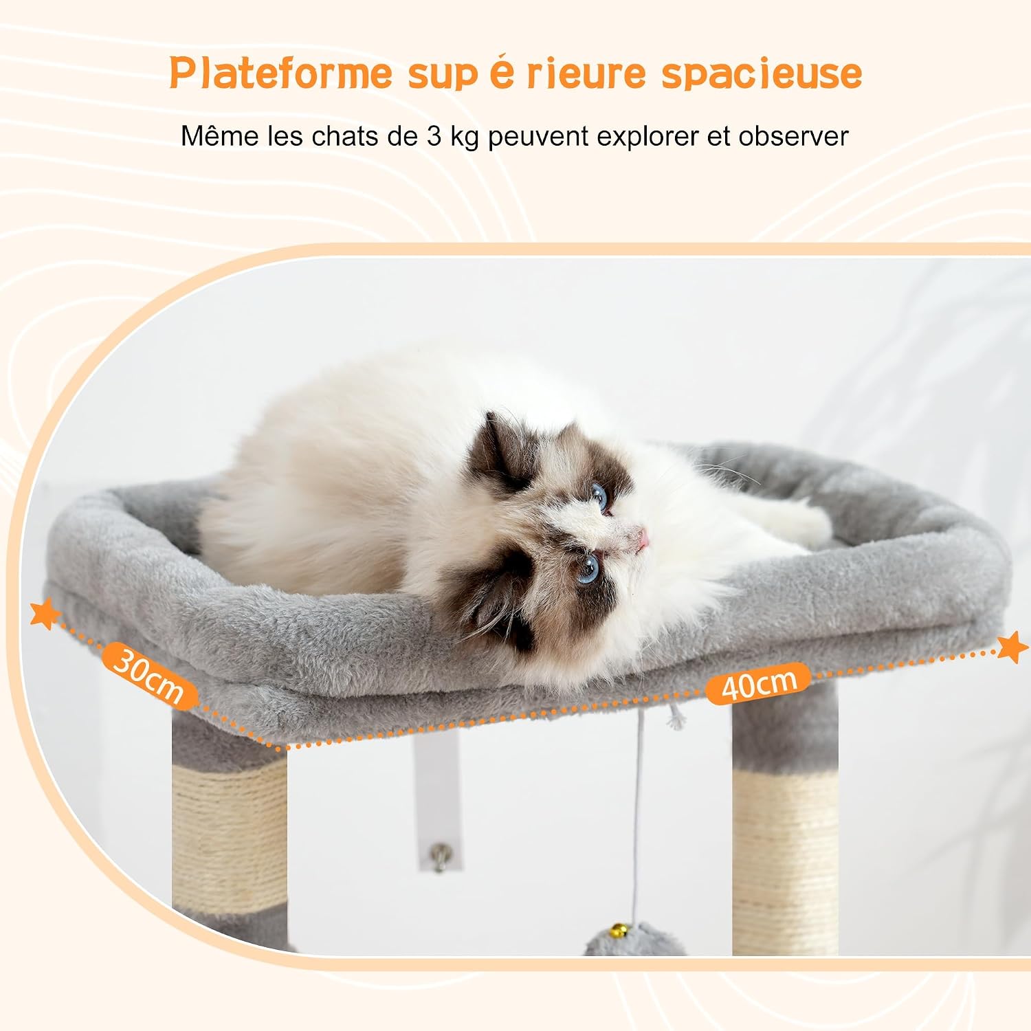 Detalle de Heybly Arbre à chat HCT008SW gris clair avec très grand panier et plateformes pour matou