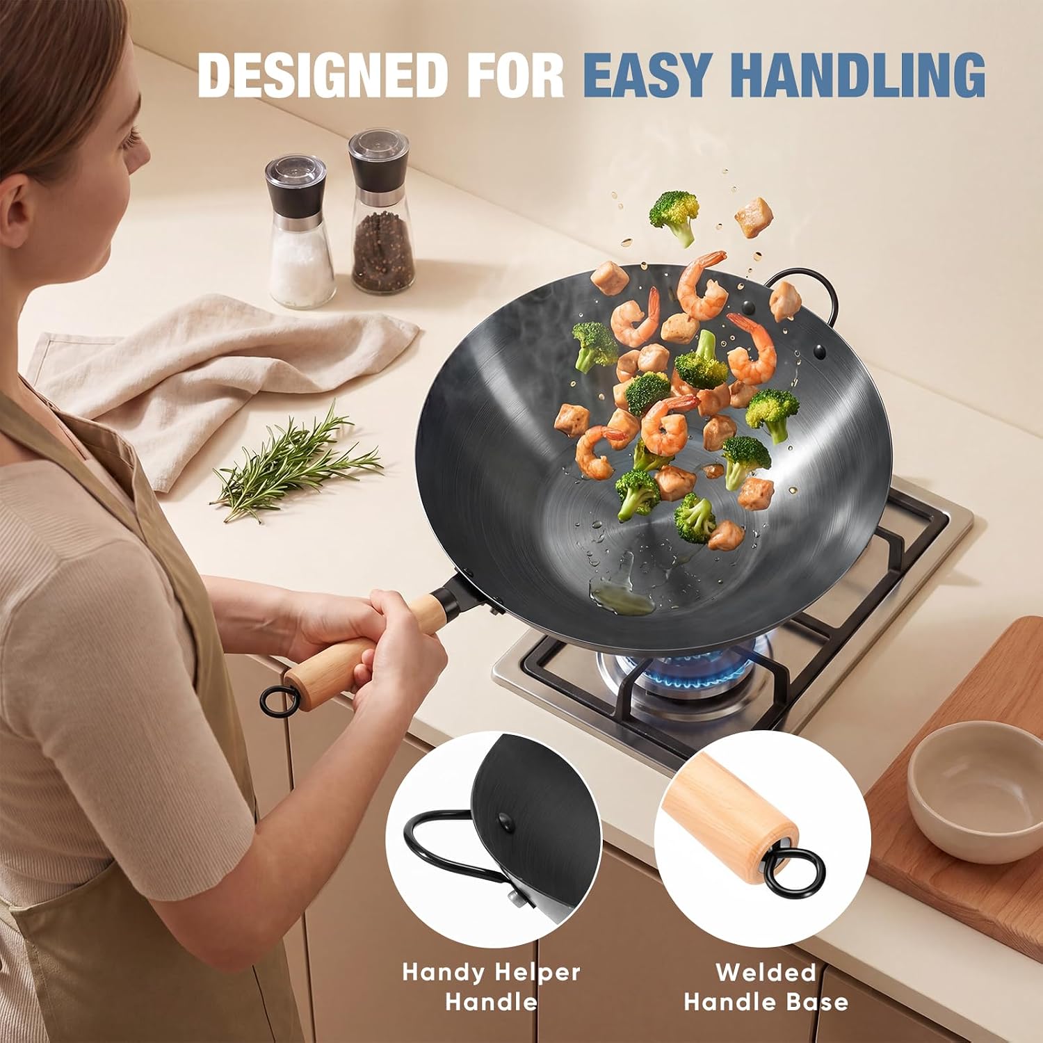 Detalle de Sweetcrispy Carbon Steel Wok 13.5 Inch