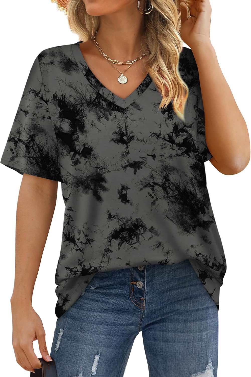 Detalle de Aokosor Women's V-Neck T-Shirt, S–4XL