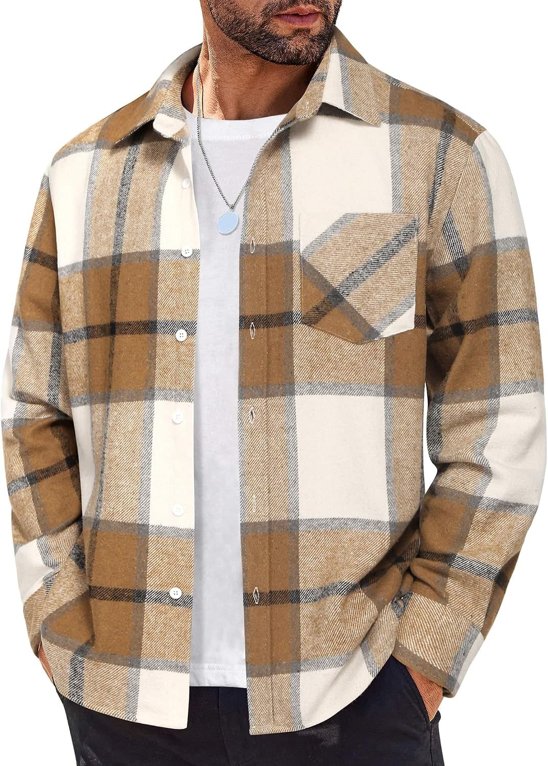 Detalle de COOFANDY Men's Lightweight Plaid Flannel Shirt Jacket, Long-Sleeve Button-Down