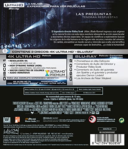 Detalle de Prometheus 4K UHD + Blu-ray — Edición en disco 📀