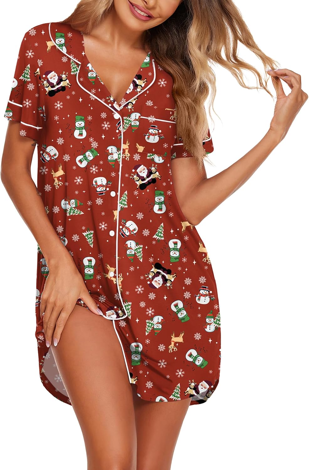 Detalle 1 de Ekouaer Button-Down Nightgown, Short-Sleeve Nursing Sleep Shirt