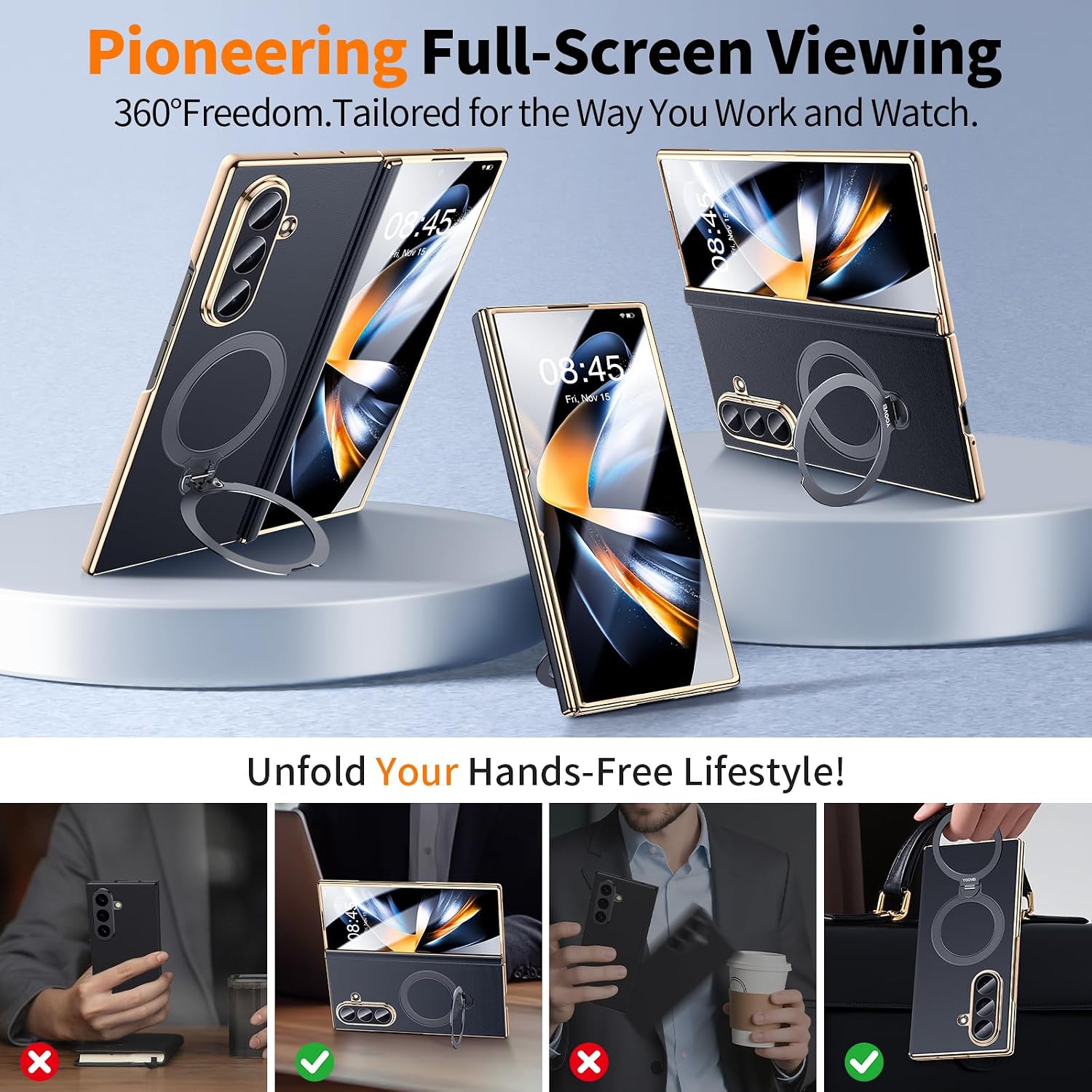Detalle 2 de YOOVEI Samsung Galaxy Z Fold 7 leather case with hinge protection