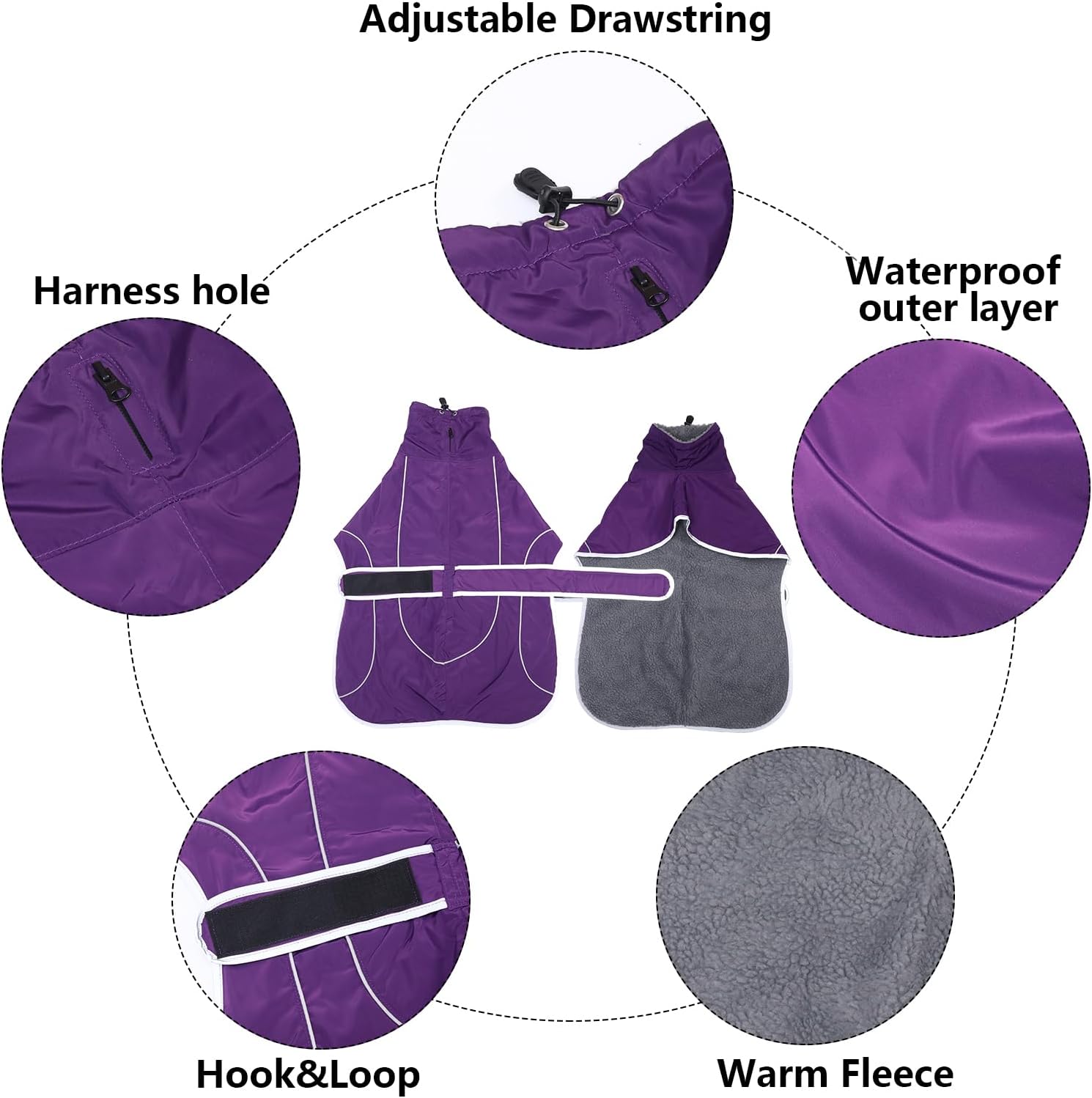 Thumbnail 3 de Morezi Greyhound Winter Coat, Whippet Coat with Padded Fleece Lining, Water-Resistant Dog Jacket in Purple (XXXLarge)
