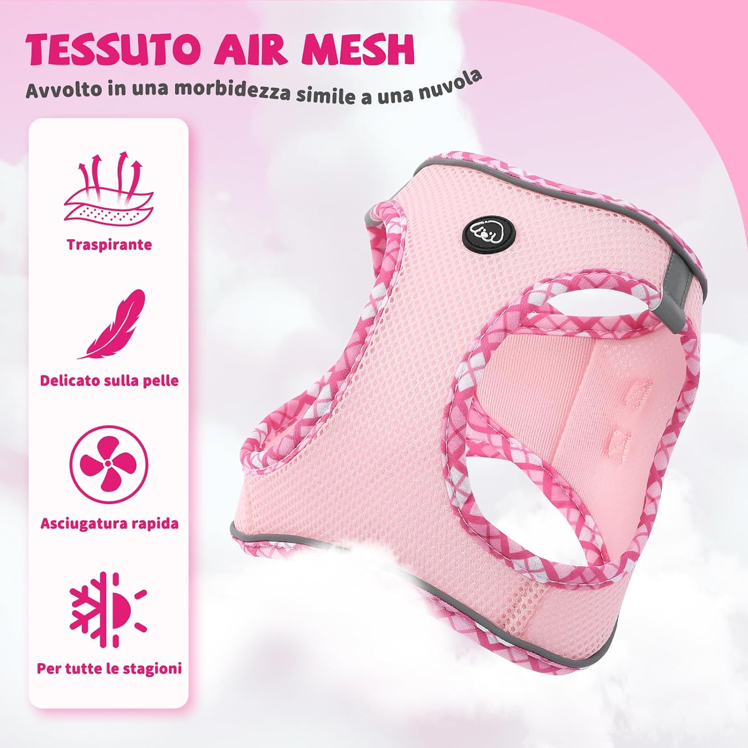 Detalle de COMSLE Pettorina per cani taglia piccola con guinzaglio e inserti riflettenti, morbida imbottitura, rosa, XS