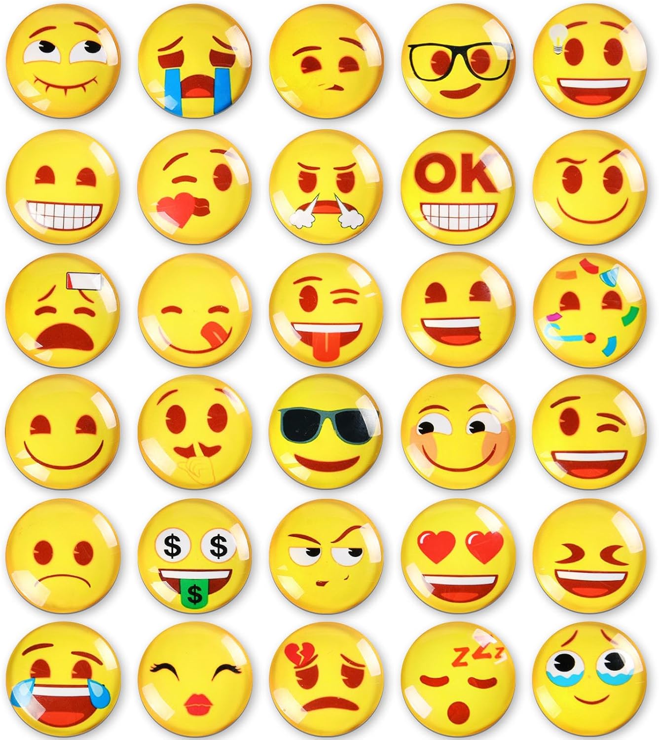Detalle de AUAUY M1-3860081 emoji-koelkastmagneten, 30 glazen smileys