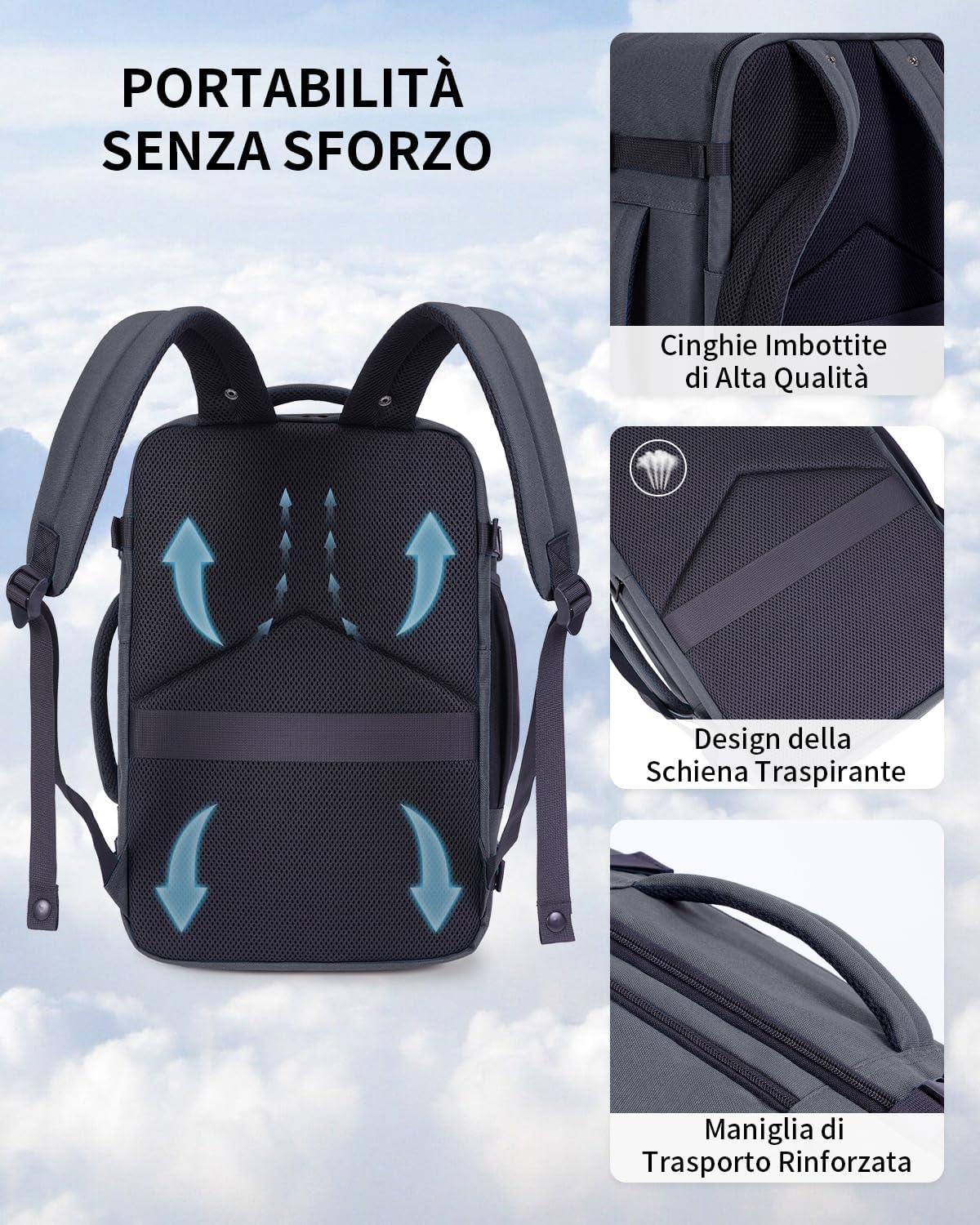 Thumbnail 6 de ECOHUB Zaino Ryanair 40x20x25 Bagaglio a Mano da 20 L in PET riciclato (zaino grigio)