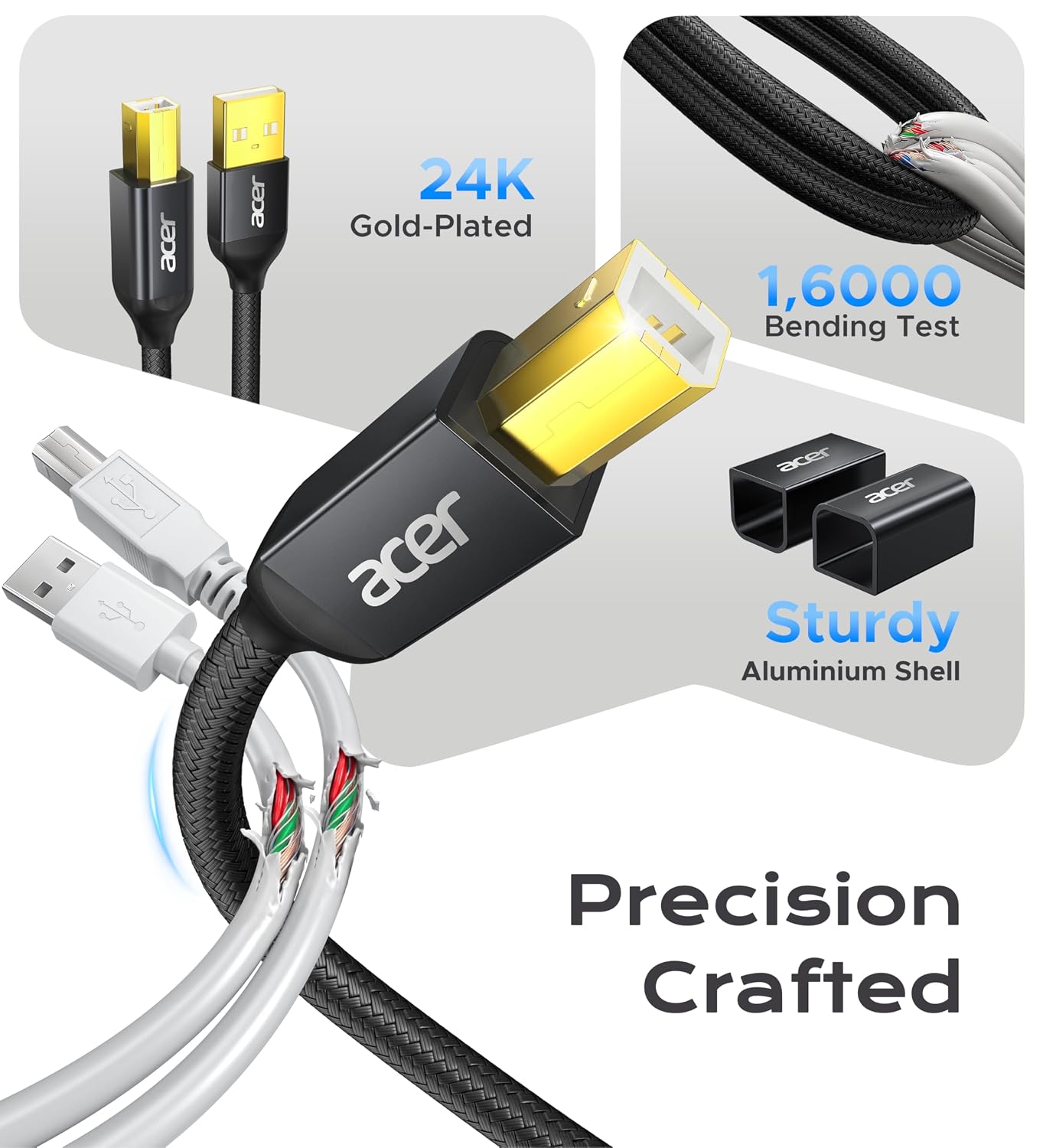 Thumbnail 4 de Acer Printer Cable 10ft USB A to USB B — High-Speed, Durable USB 2.0 B Printer & MIDI Cable