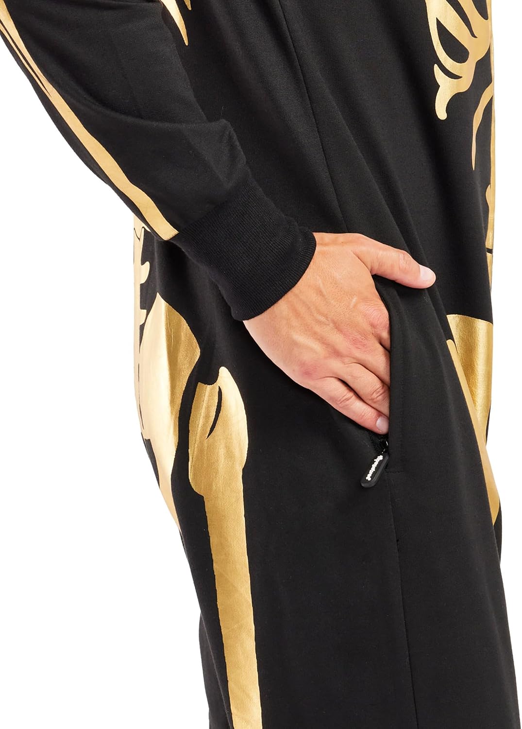 Thumbnail 6 de Tipsy Elves TE-JMP43 Men's Hooded Skeleton Costume Jumpsuit, Metallic Gold Print