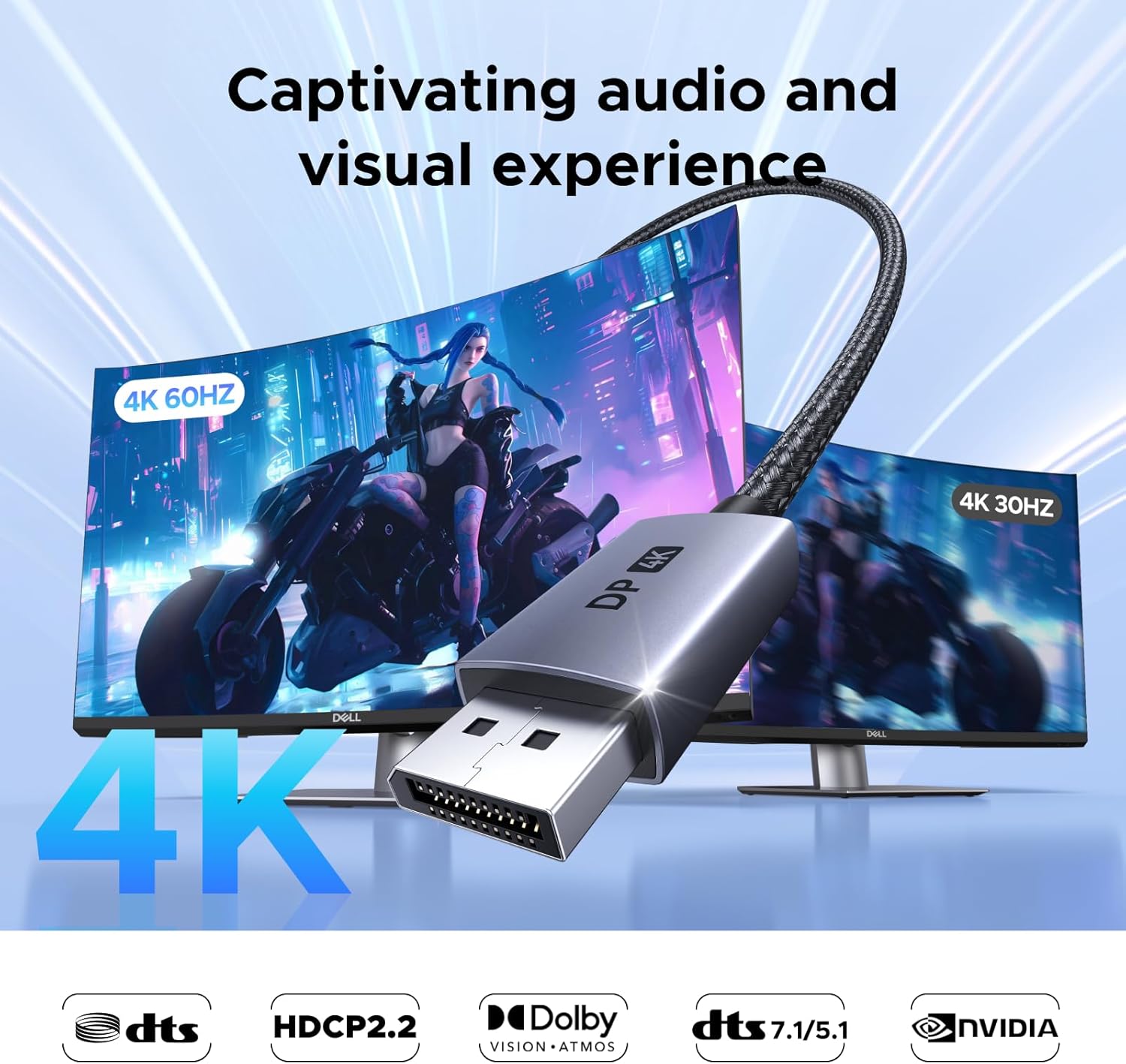 Thumbnail 3 de UGREEN 4K@60Hz DisplayPort to HDMI Adapter (DP 1.2 to HDMI 2.0) – Uni-Direction Aluminum Cable for Multi-Screen Gaming and Home Use