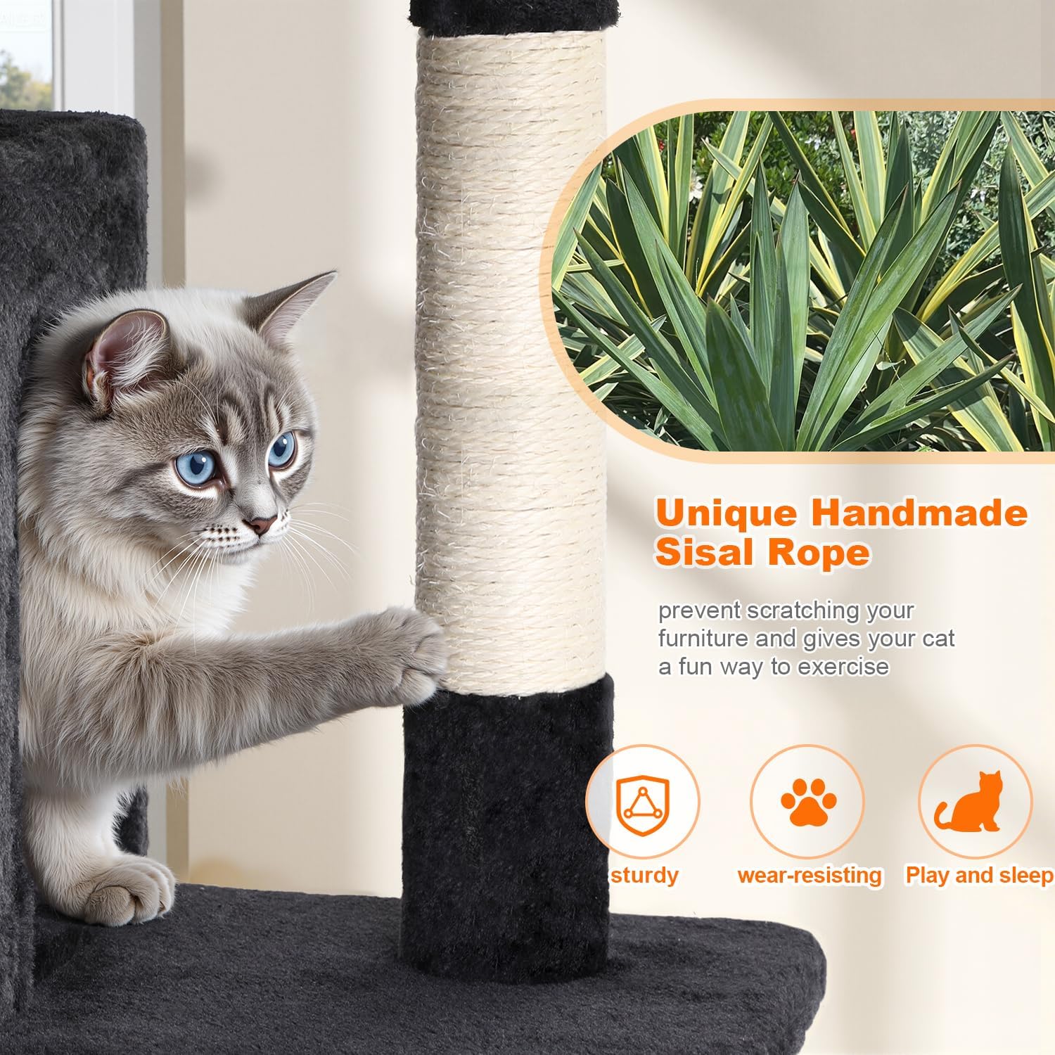 Detalle de FDW Cat Tree 54-Inch Tower with 5 Levels, Sisal Posts and Condos