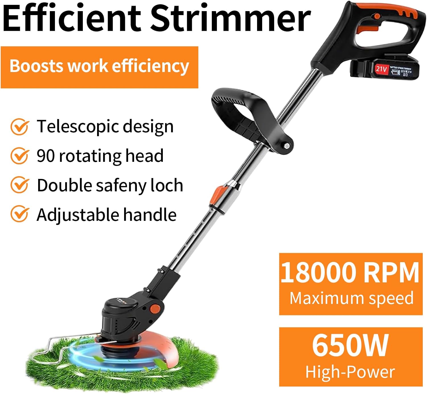 Thumbnail 3 de Strimmer: Cordless 21V Garden Strimmer with 2 x 21V 2.0Ah Batteries and 4 Blade Types