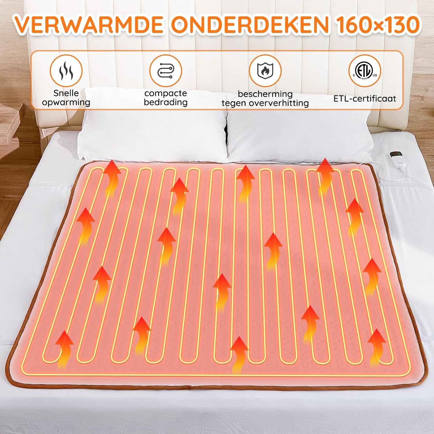 Detalle de Mia&Coco UB42B-M-C-02 Luxe elektrische onderdeken 160 x 130 cm