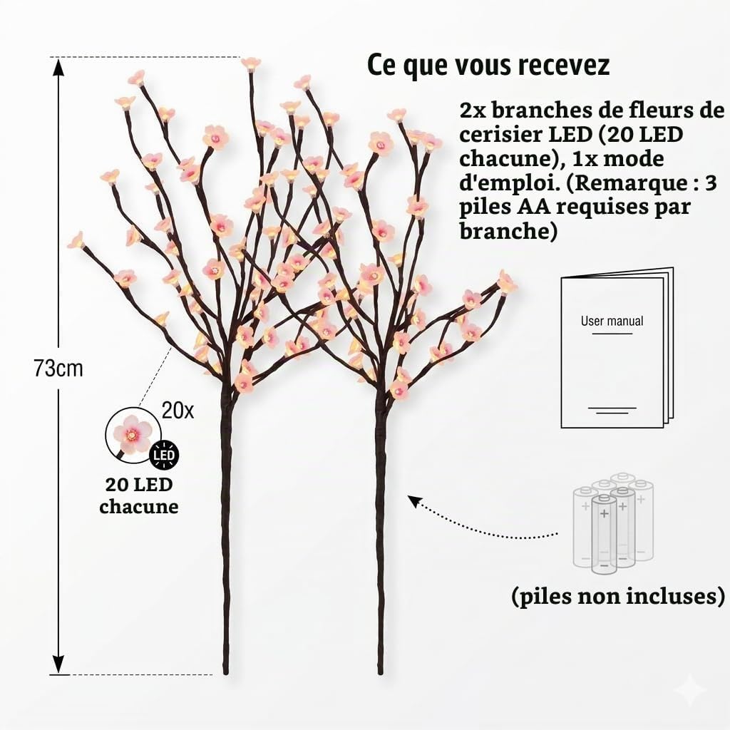 Thumbnail 6 de Afaiup B-TH-40 led-kersentakken, 73 cm, 40 warmwitte leds en timer
