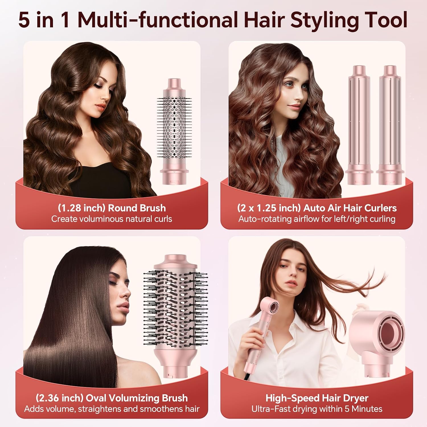 Detalle 1 de Hair Dryer Brush 5-in-1 with Interchangeable Heads