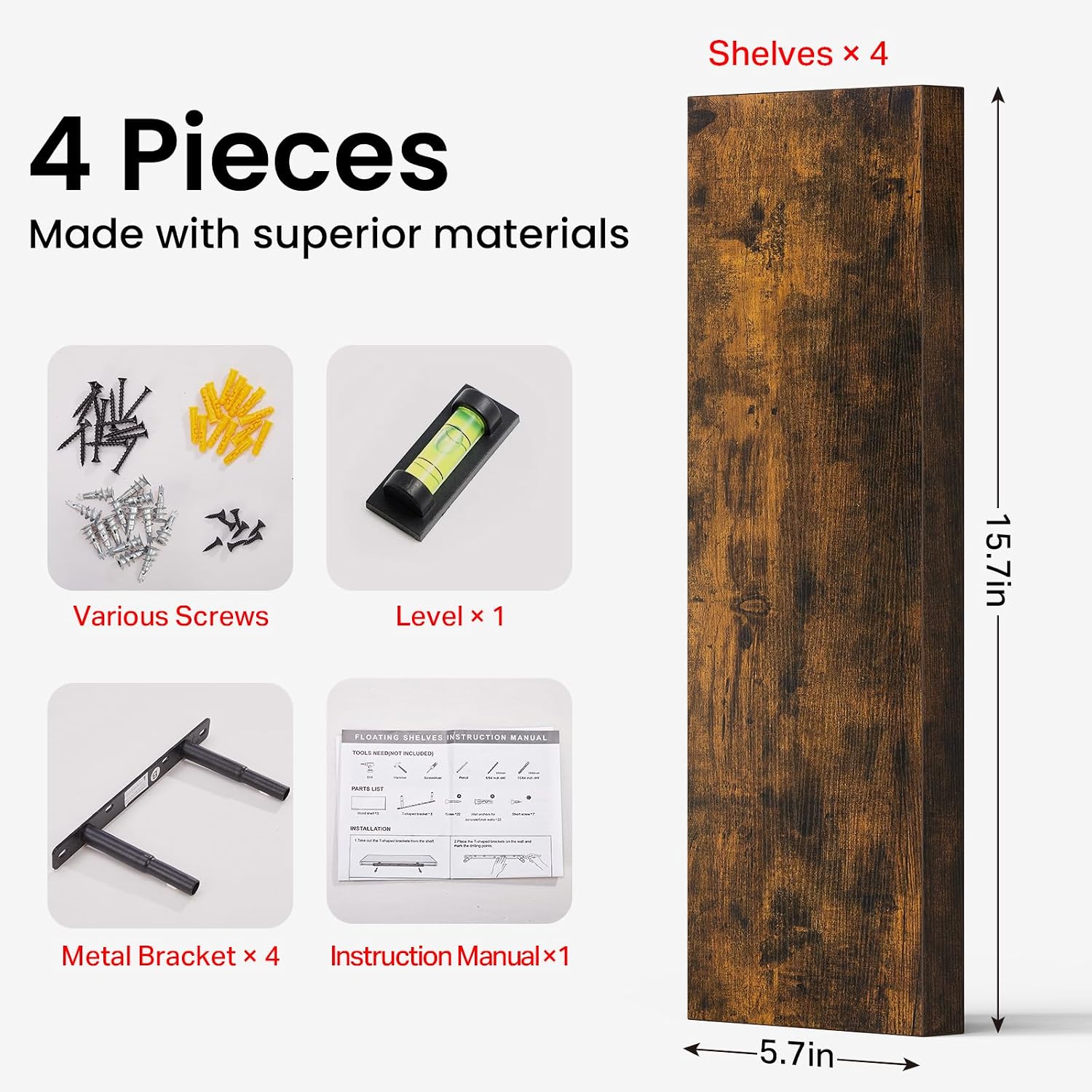 Detalle de BAYKA Floating Shelves, 15.7 in