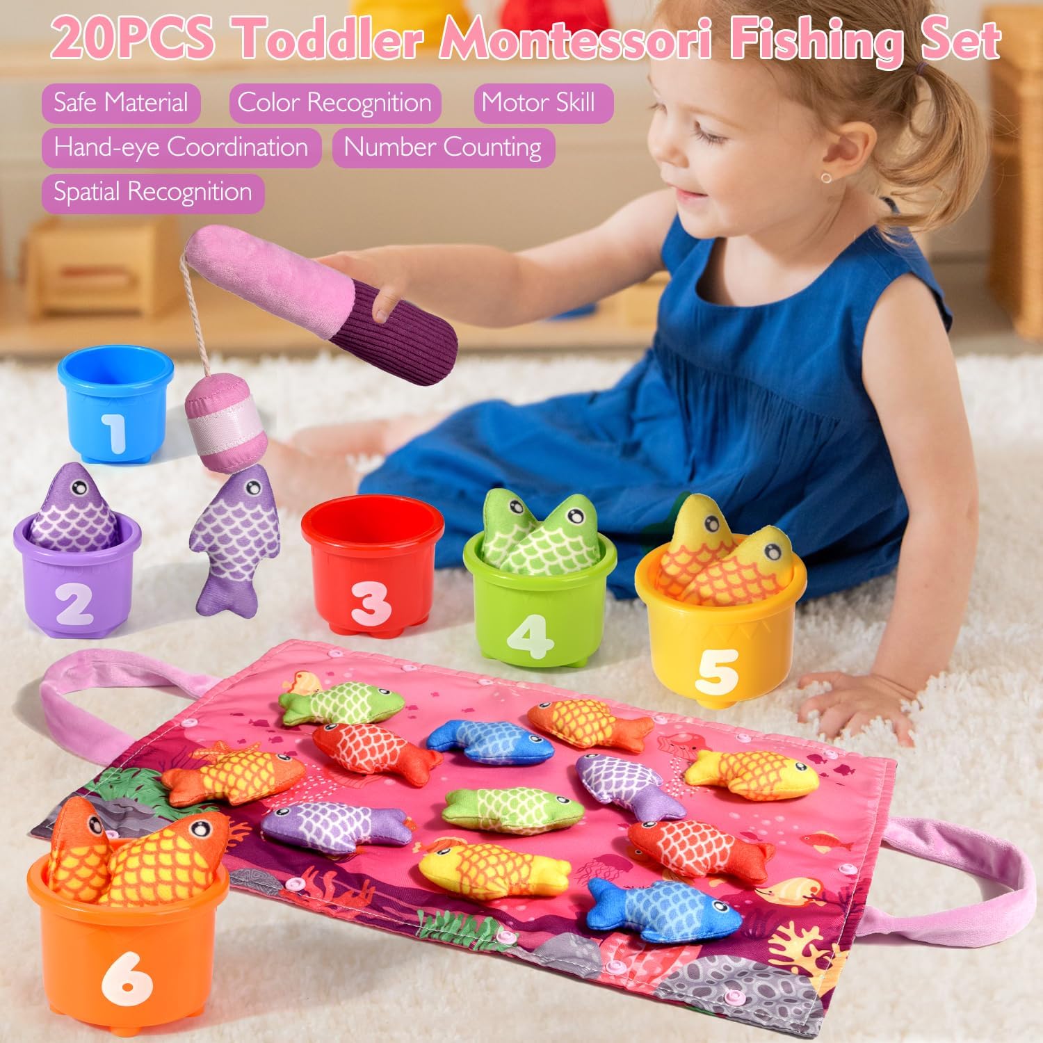 Thumbnail 2 de Yitical Montessori Cloth Fishing Toy Set for Toddlers (1 Year Olds) – 20-Piece Ocean Themed Learning Kit