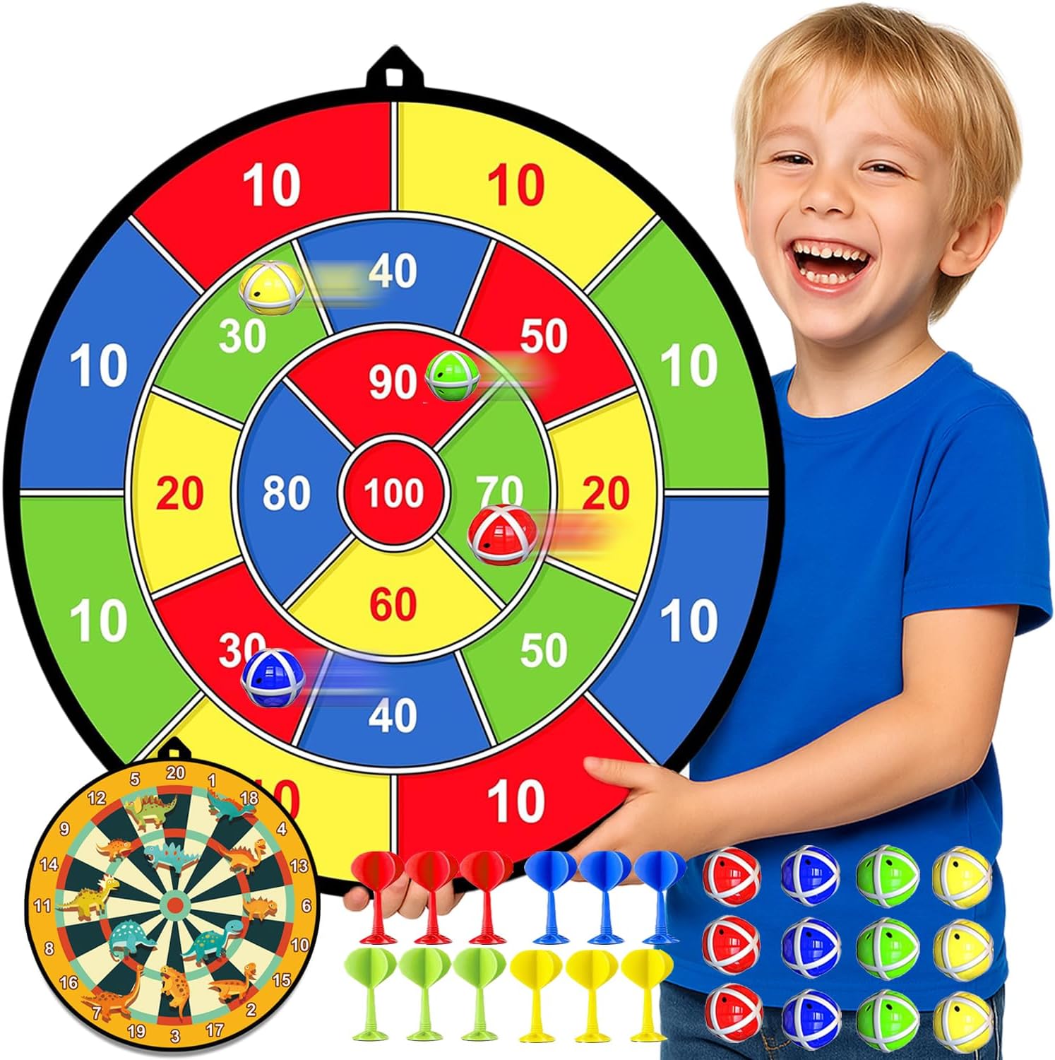 Detalle de Kids dart board set 29 inch Dino double-sided