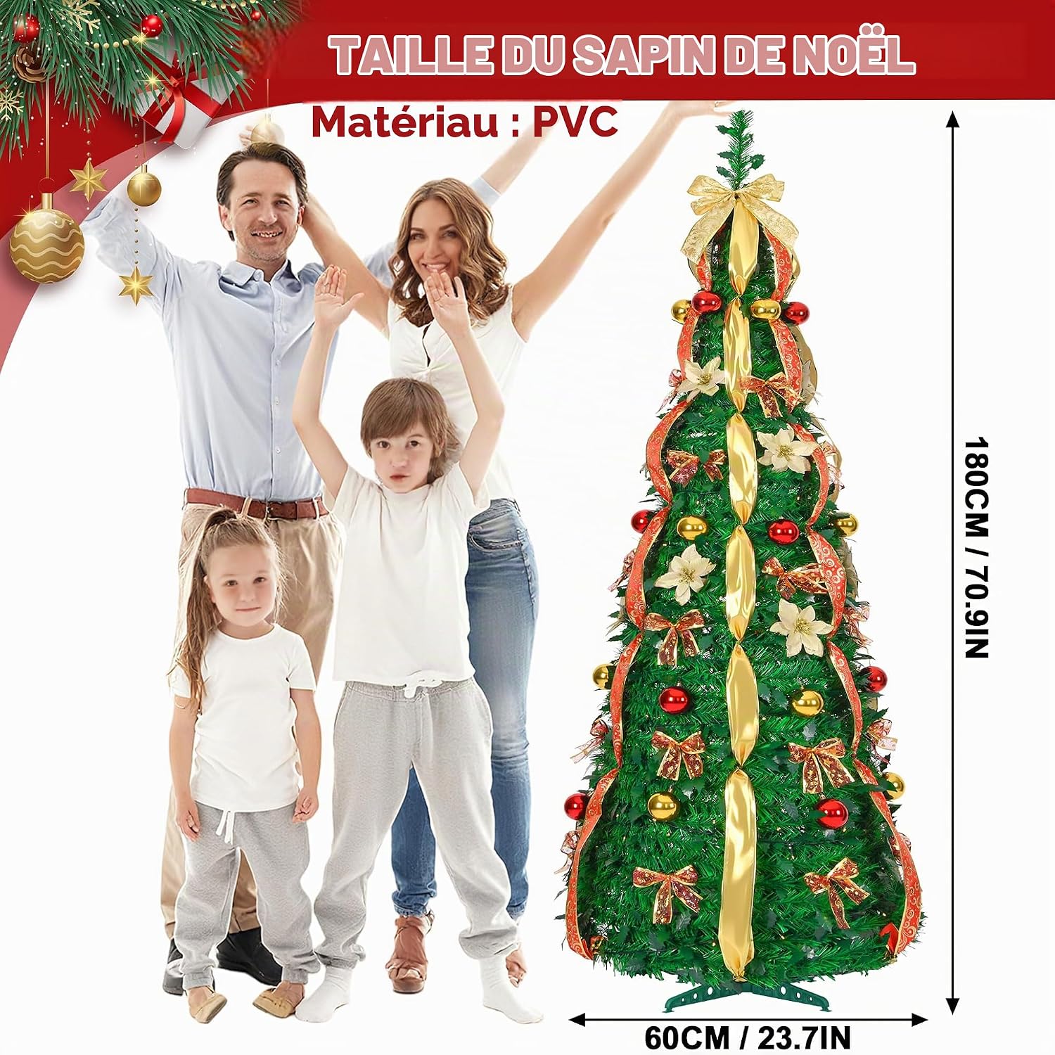 Detalle 2 de UISEBRT opvouwbare kunstkerstboom 180 cm met 150 ledlampjes, IP44