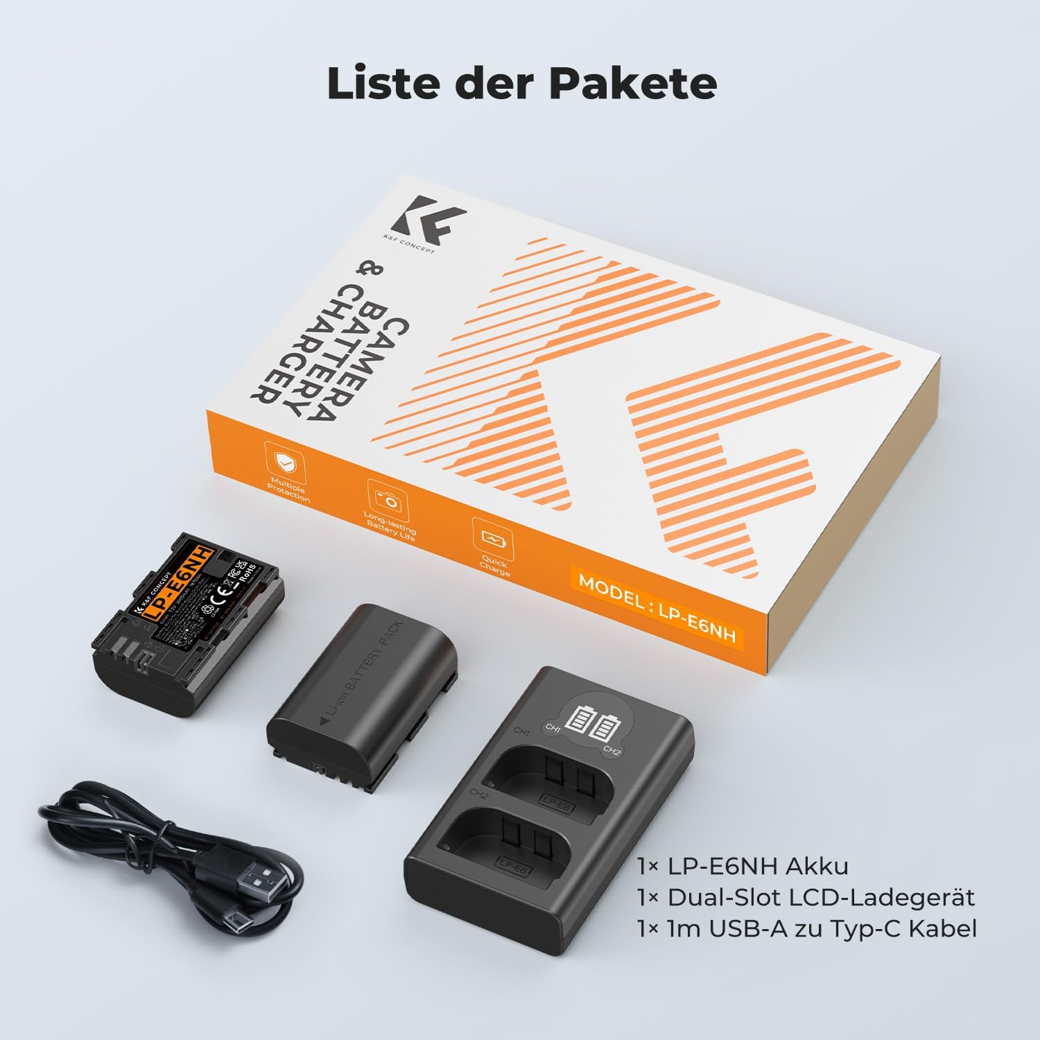 Thumbnail 6 de K&F CONCEPT LP-E6NH Akku-Set (2 × 2600 mAh) mit Ladegerät – kompatibel mit Canon EOS R/R5/R6/R7 und mehr