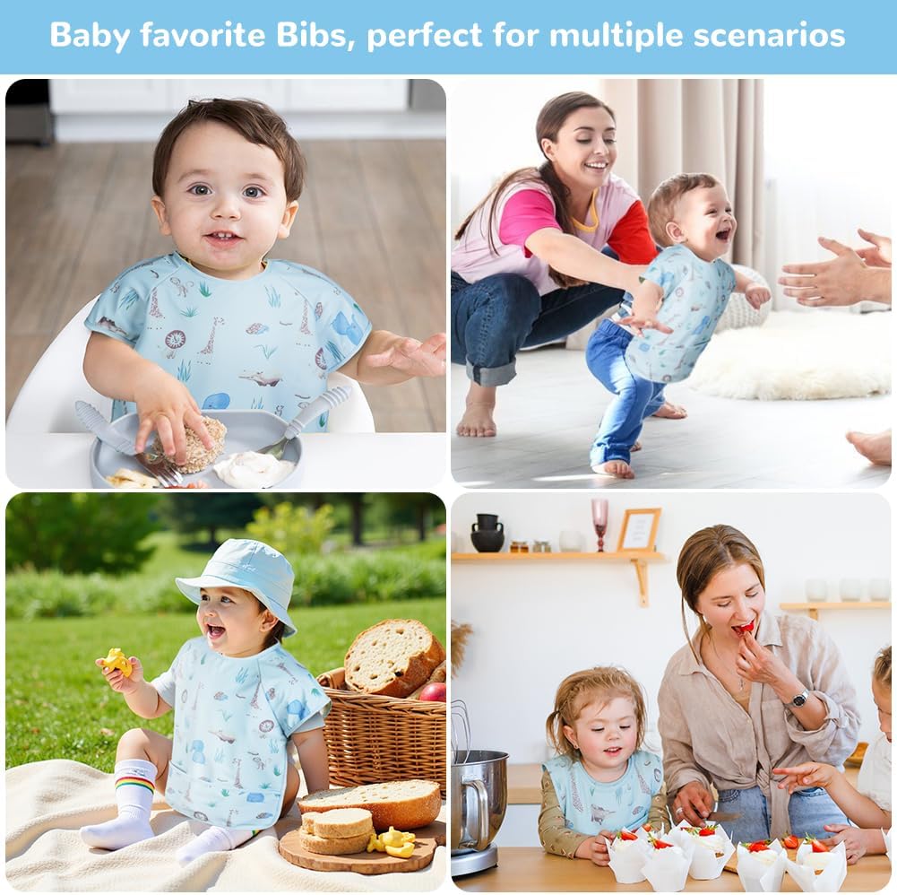 Thumbnail 6 de Vicloon Baby Bibs with Short Sleeves (Zoo) – Waterproof, Easy-Wipe Feeding Bib for 6–12 Months